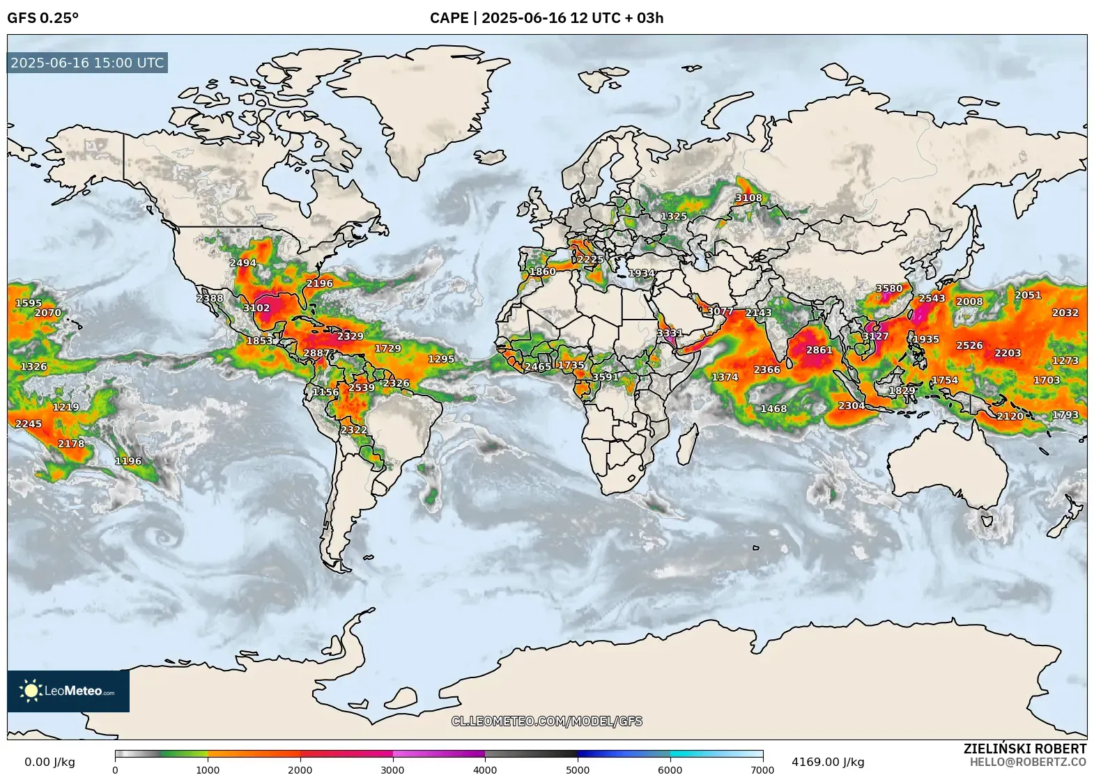 GFS model - Mundo, CAPE GFS model - Mundo, CAPE