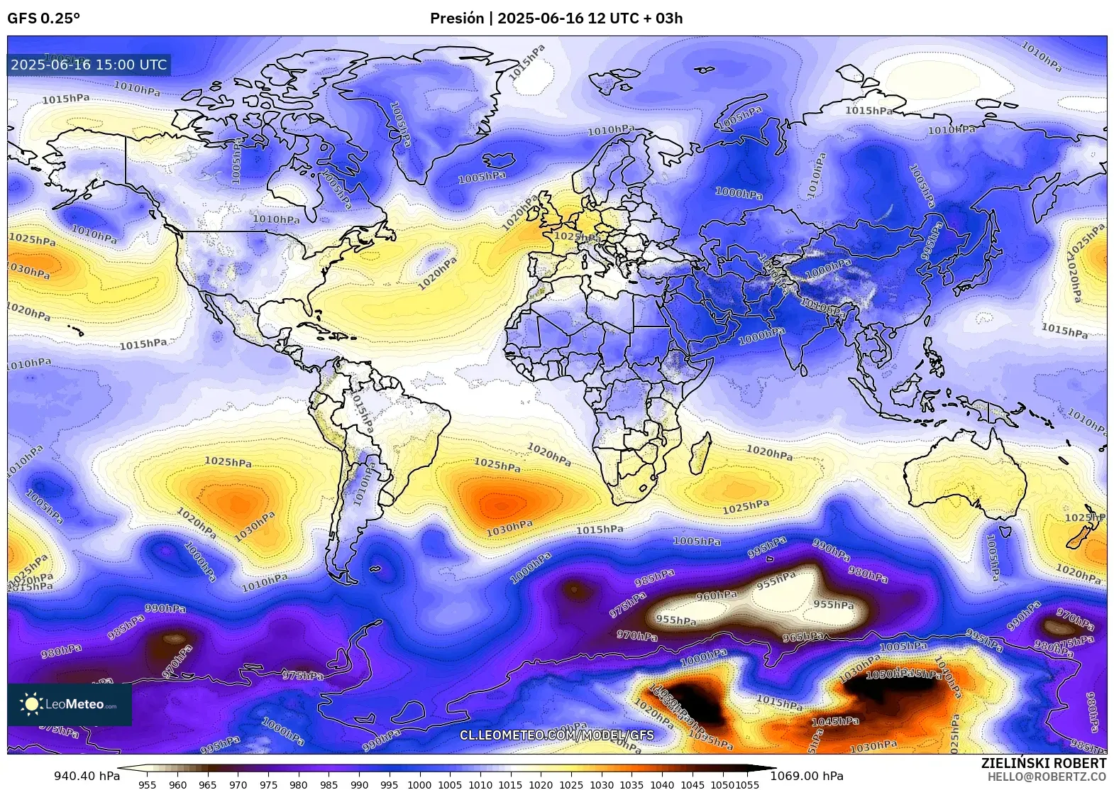 GFS model - Mundo, Presión GFS model - Mundo, Presión