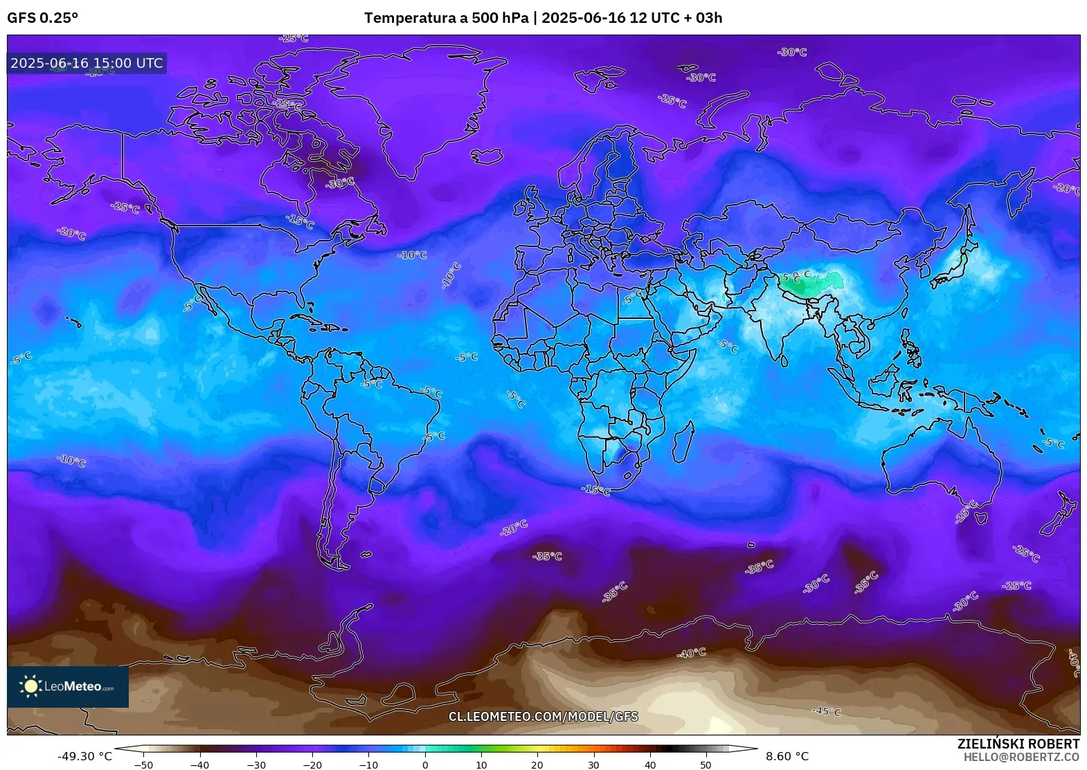GFS model - Mundo, Temperatura a 500 hPa GFS model - Mundo, Temperatura a 500 hPa