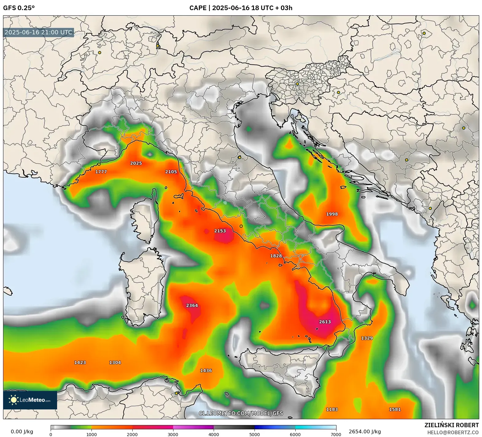 GFS model - Italia, CAPE GFS model - Italia, CAPE