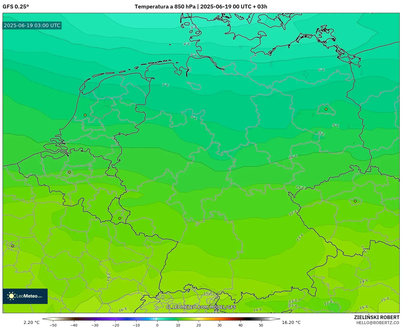 GFS model - Alemania, Temperatura a 850 hPa GFS model - Alemania, Temperatura a 850 hPa