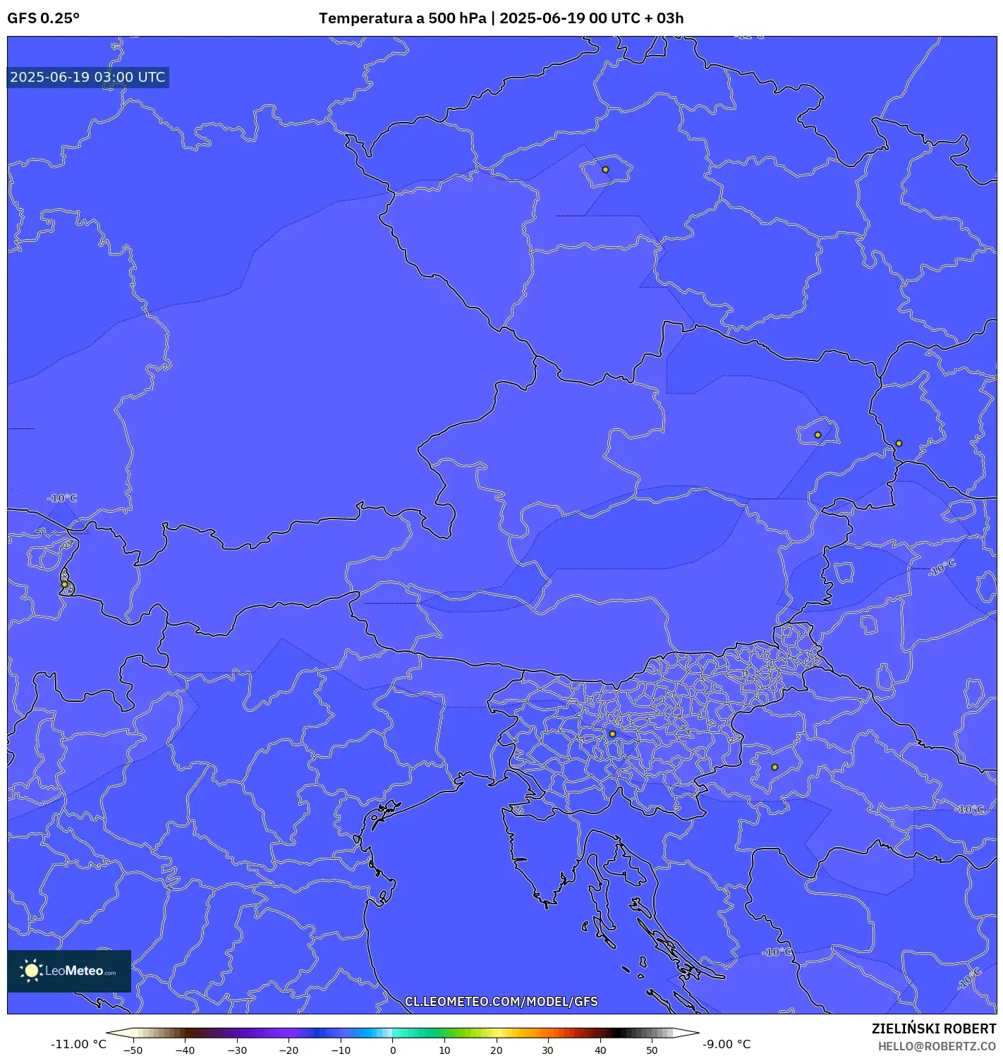GFS model - Austria, Temperatura a 500 hPa GFS model - Austria, Temperatura a 500 hPa