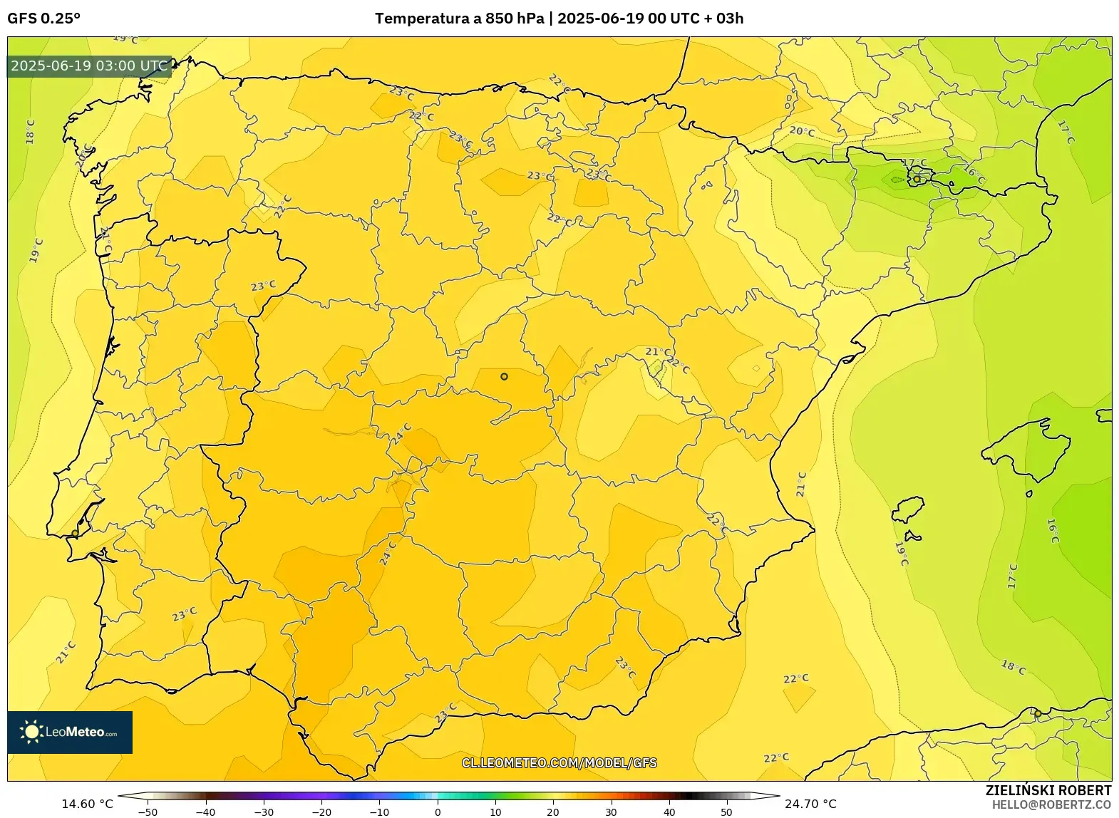GFS model - España, Temperatura a 850 hPa GFS model - España, Temperatura a 850 hPa