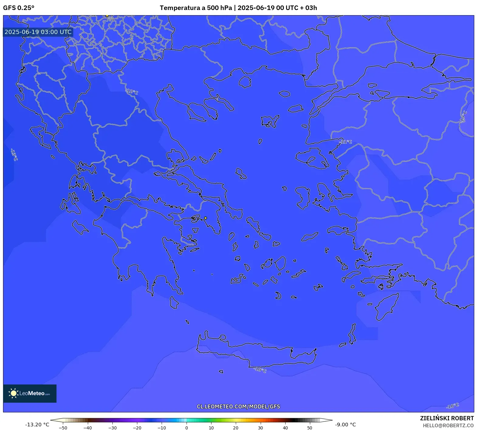 GFS model - Grecia, Temperatura a 500 hPa GFS model - Grecia, Temperatura a 500 hPa