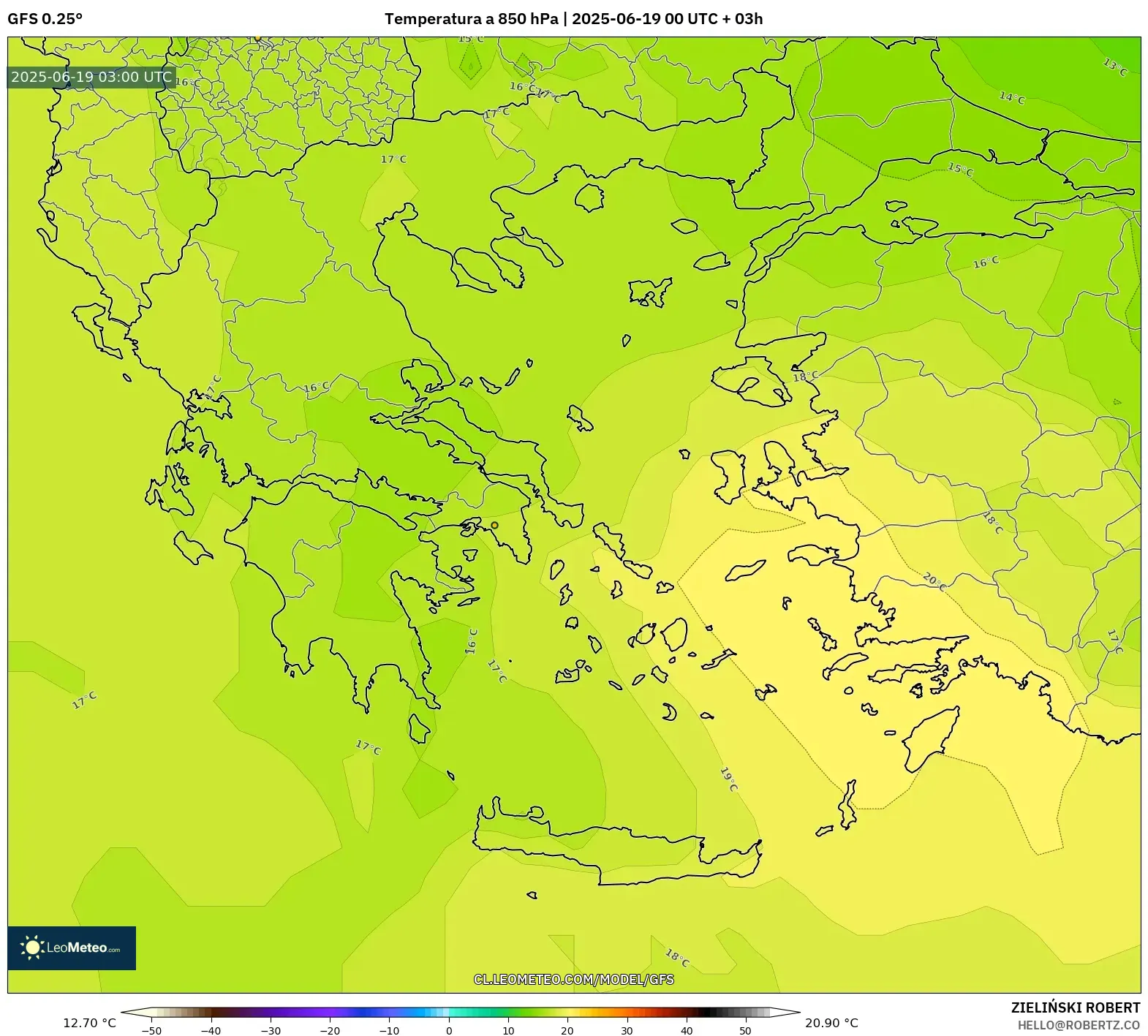 GFS model - Grecia, Temperatura a 850 hPa GFS model - Grecia, Temperatura a 850 hPa