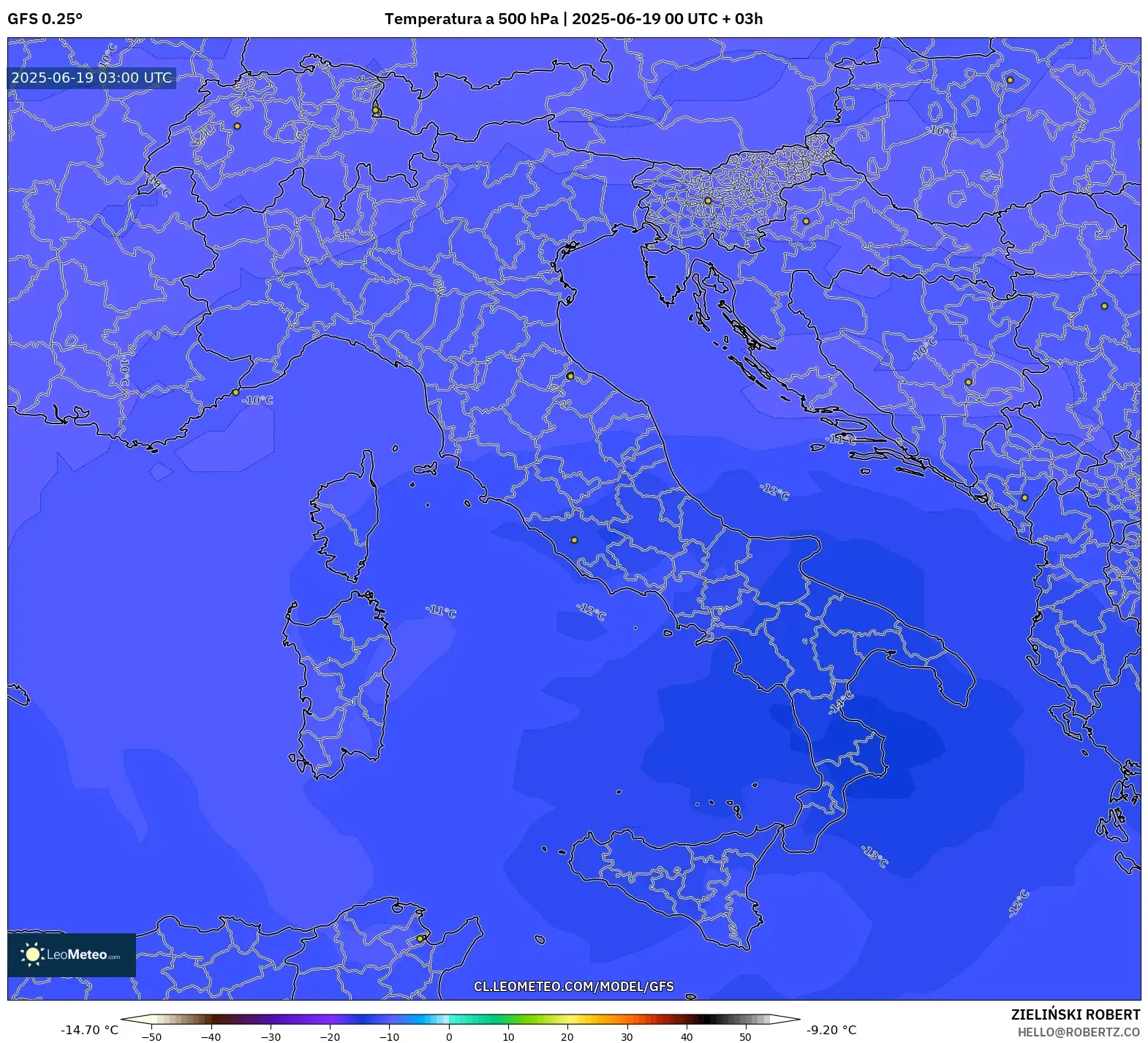 GFS model - Italia, Temperatura a 500 hPa GFS model - Italia, Temperatura a 500 hPa