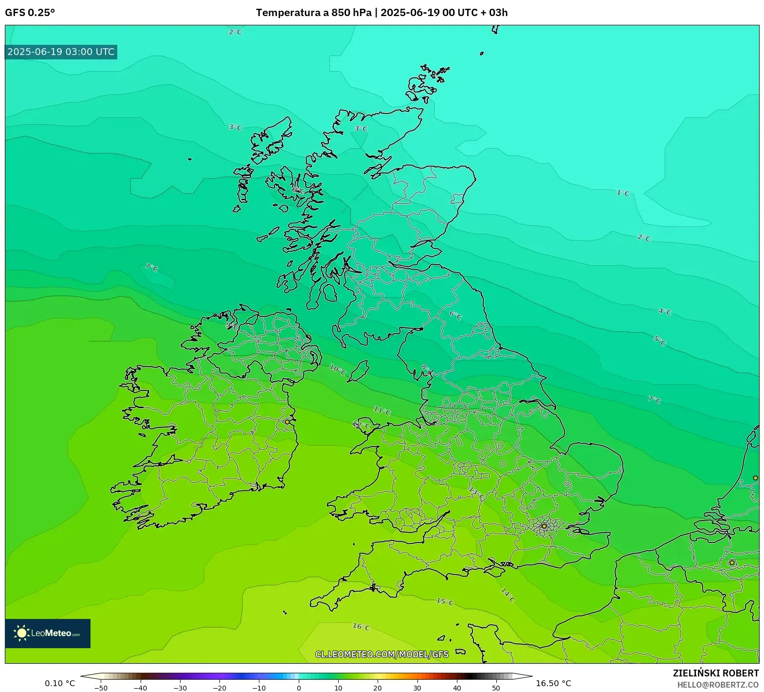GFS model - Reino Unido, Temperatura a 850 hPa GFS model - Reino Unido, Temperatura a 850 hPa