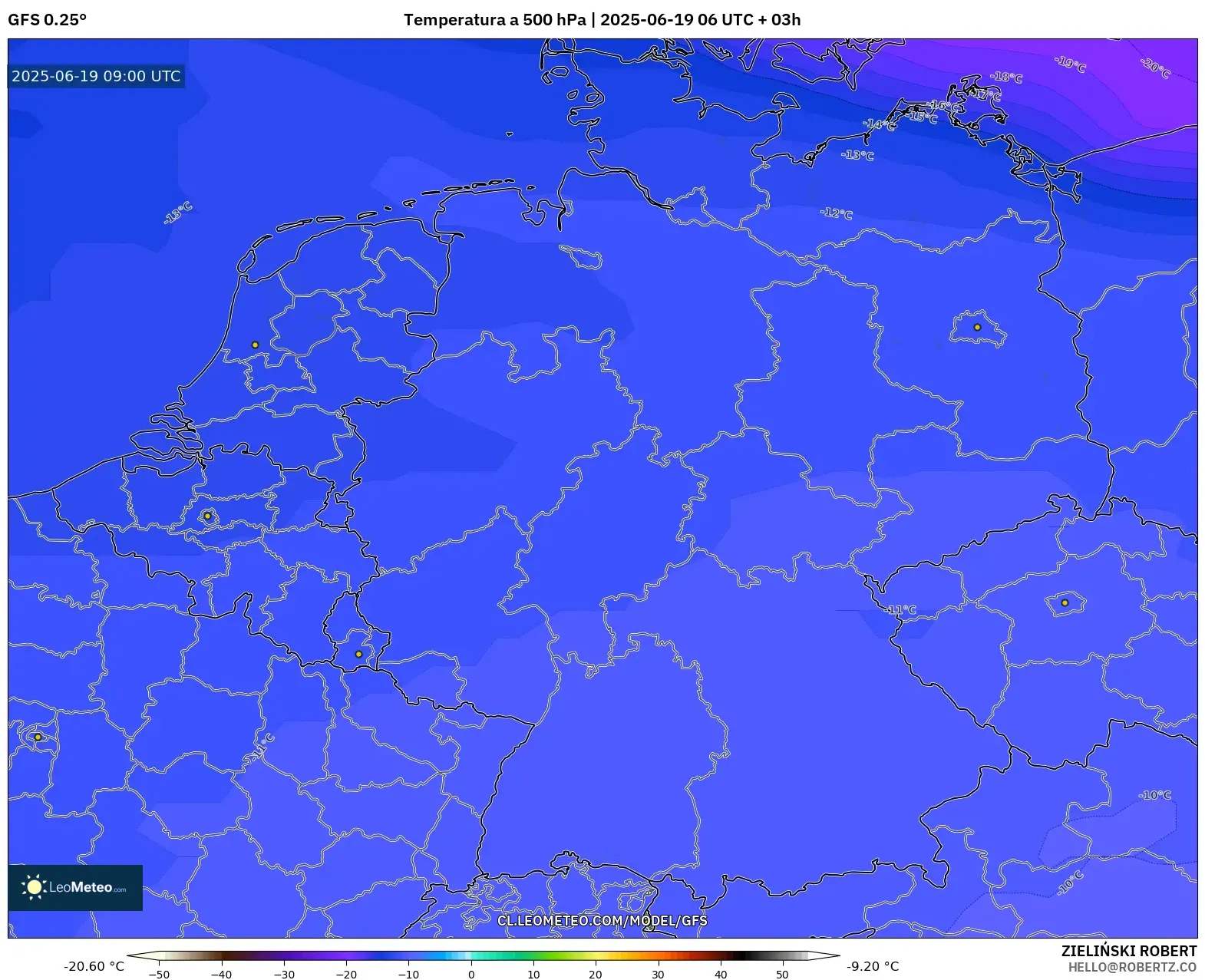 GFS model - Alemania, Temperatura a 500 hPa GFS model - Alemania, Temperatura a 500 hPa