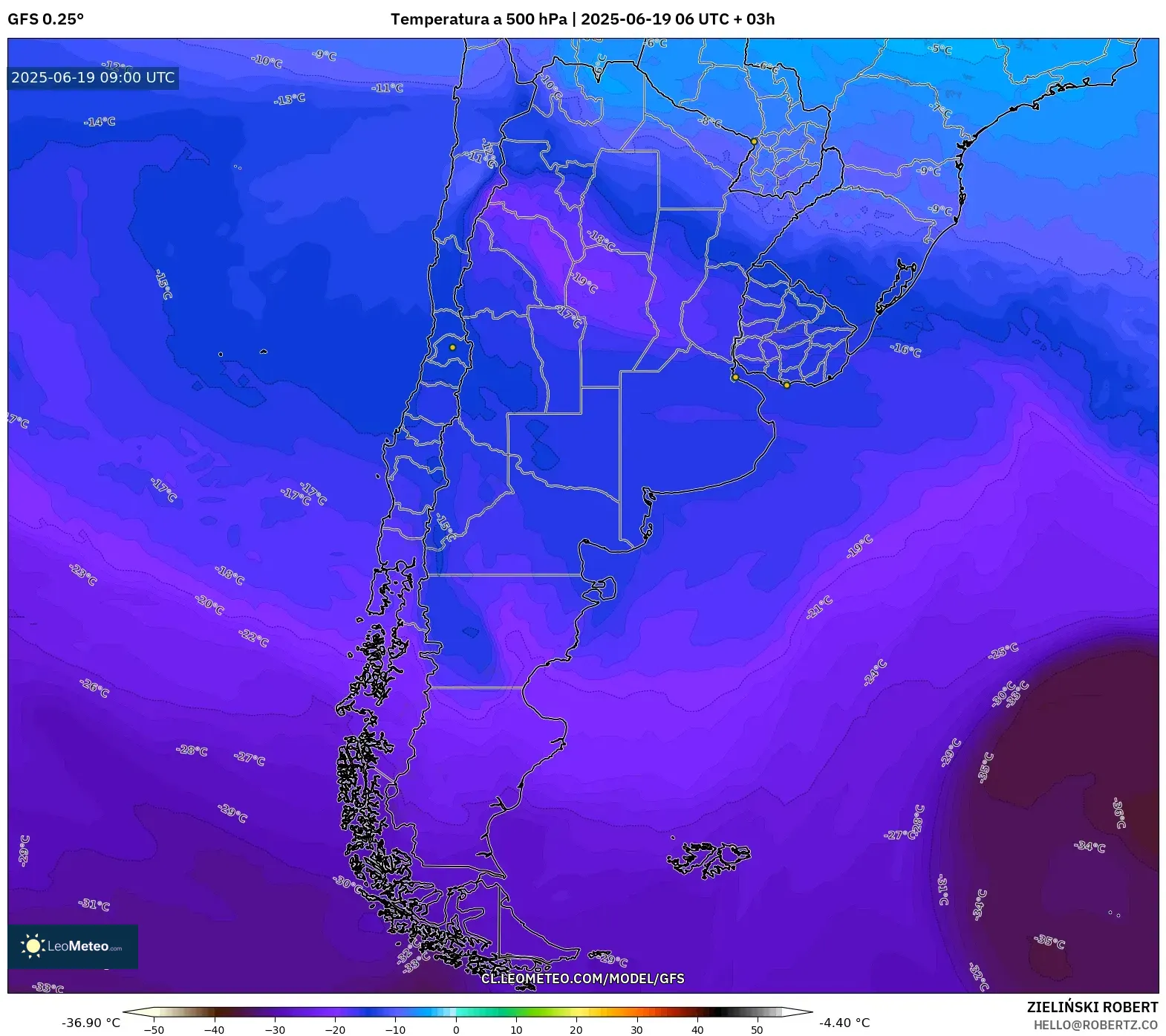 GFS model - Argentina, Temperatura a 500 hPa GFS model - Argentina, Temperatura a 500 hPa