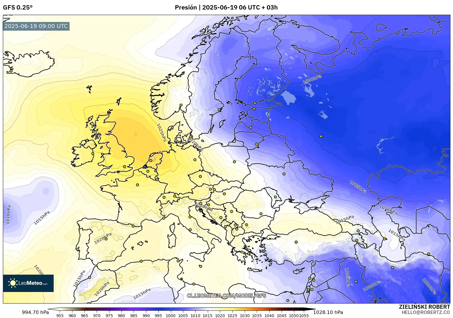 GFS model - Europa, Presión GFS model - Europa, Presión