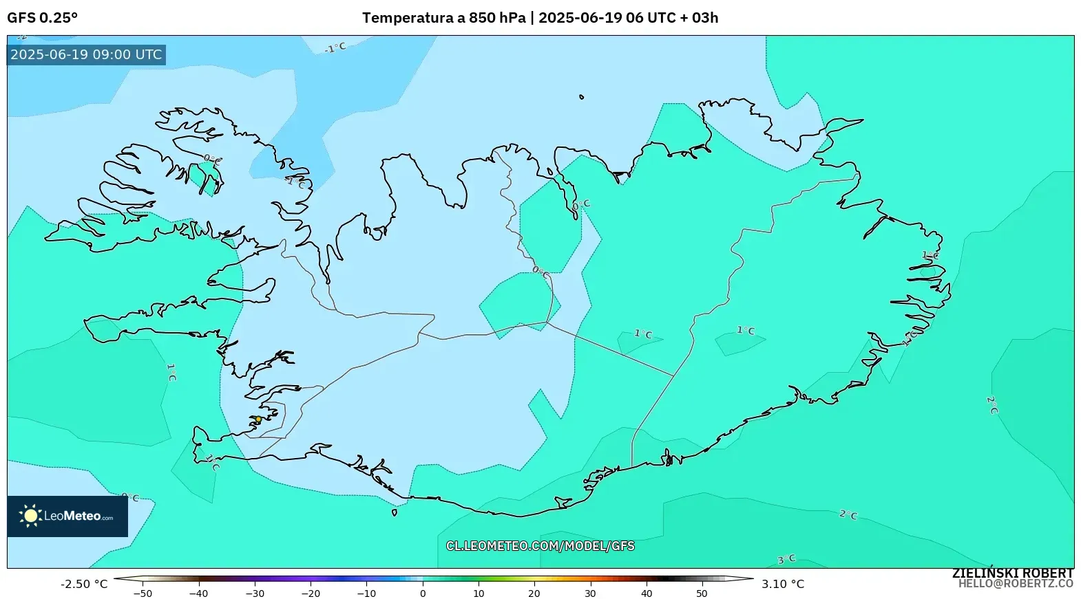 GFS model - Islandia, Temperatura a 850 hPa GFS model - Islandia, Temperatura a 850 hPa