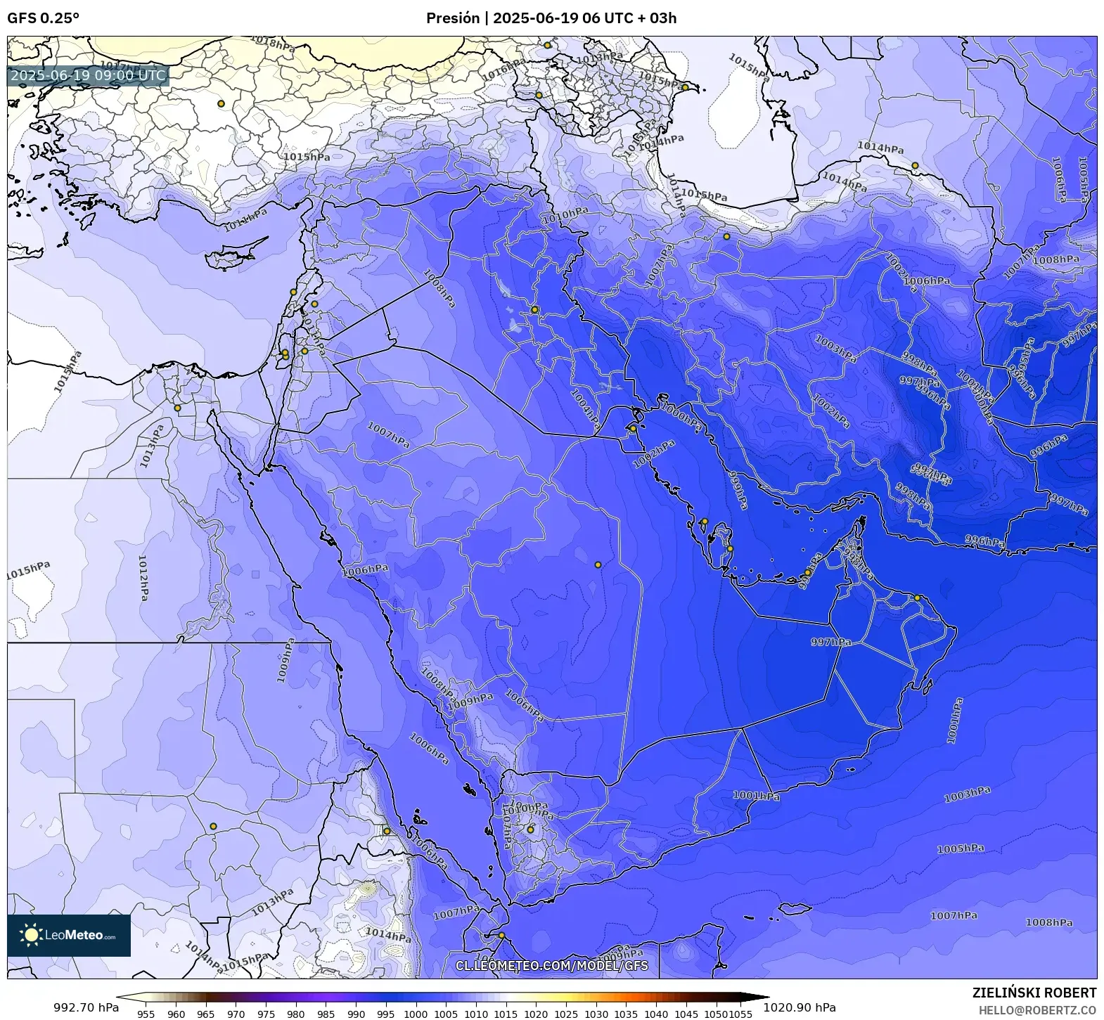 GFS model - Oriente Medio, Presión GFS model - Oriente Medio, Presión