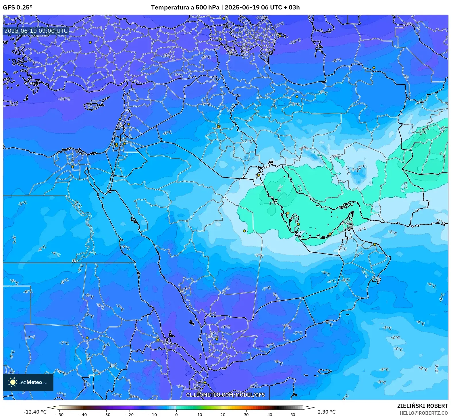 GFS model - Oriente Medio, Temperatura a 500 hPa GFS model - Oriente Medio, Temperatura a 500 hPa