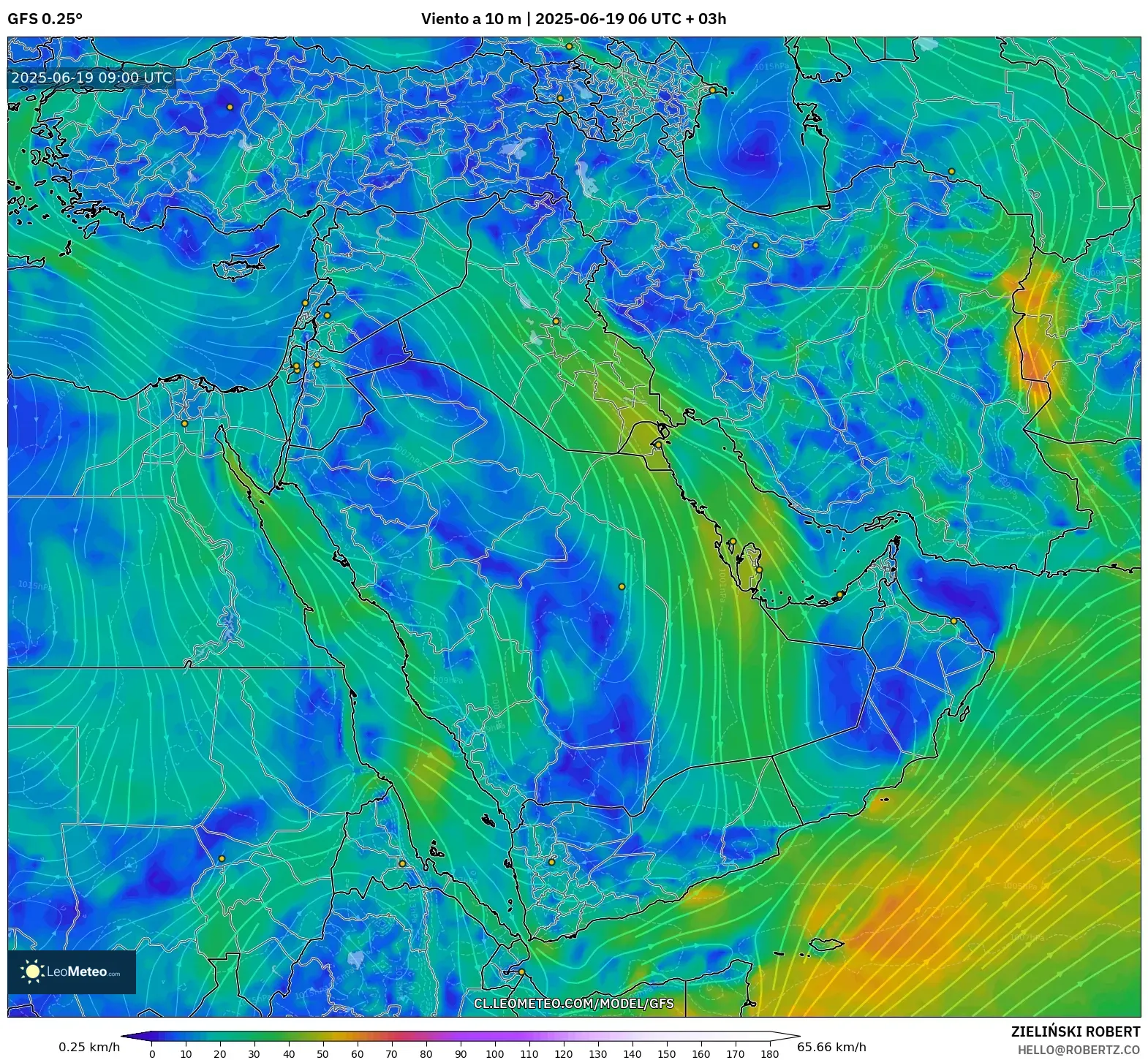 GFS model - Oriente Medio, Viento a 10 m GFS model - Oriente Medio, Viento a 10 m