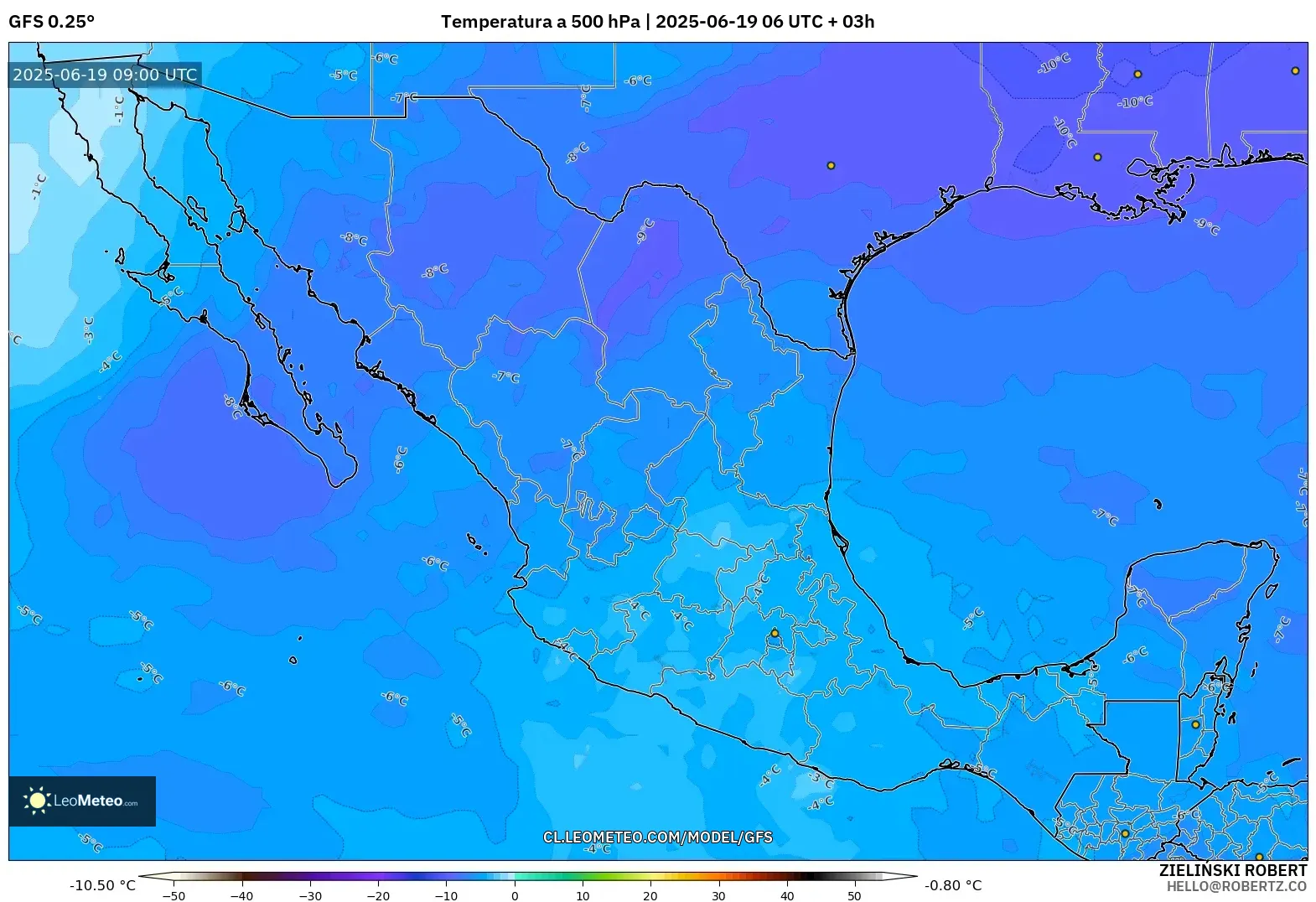 GFS model - México, Temperatura a 500 hPa GFS model - México, Temperatura a 500 hPa