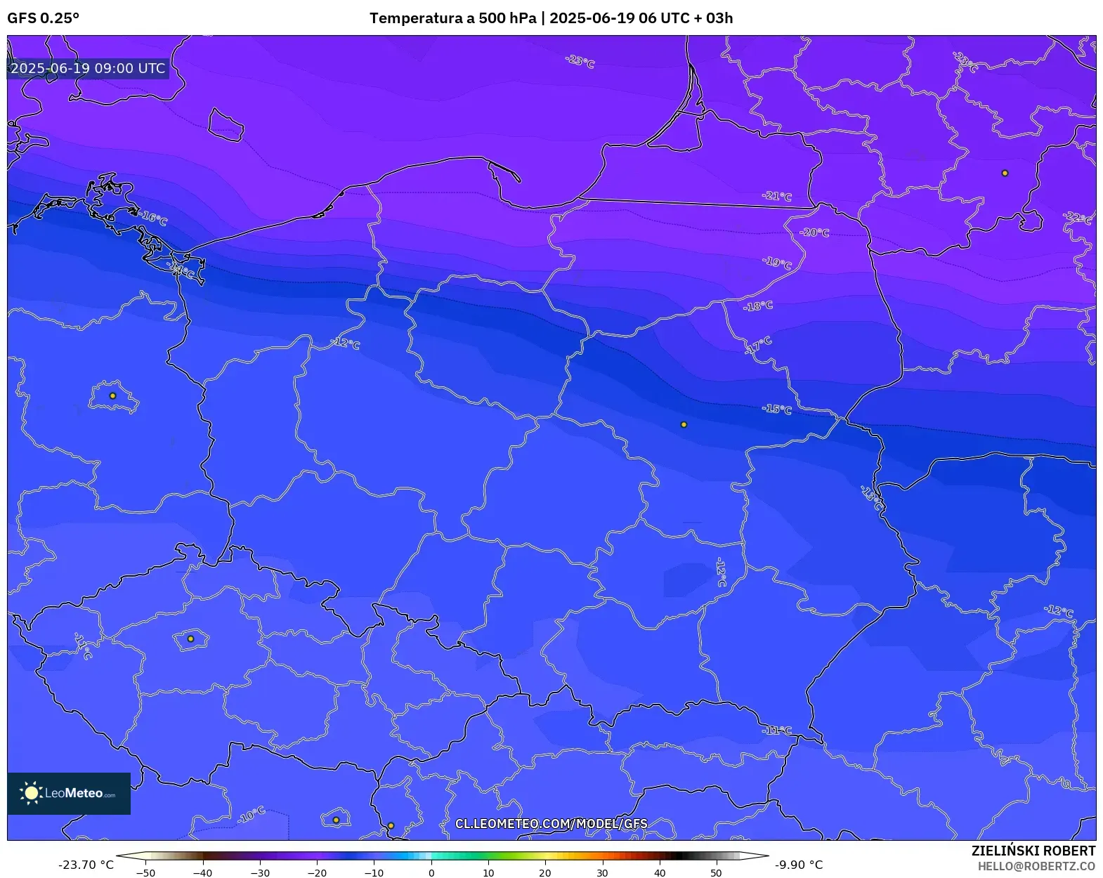 GFS model - Polonia, Temperatura a 500 hPa GFS model - Polonia, Temperatura a 500 hPa