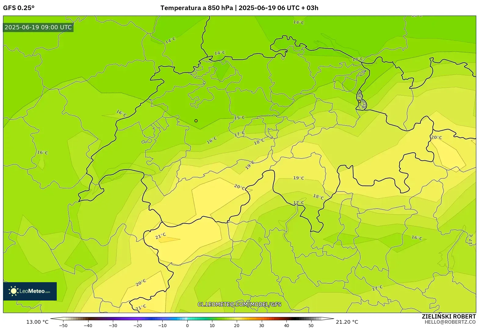 GFS model - Suiza, Temperatura a 850 hPa GFS model - Suiza, Temperatura a 850 hPa
