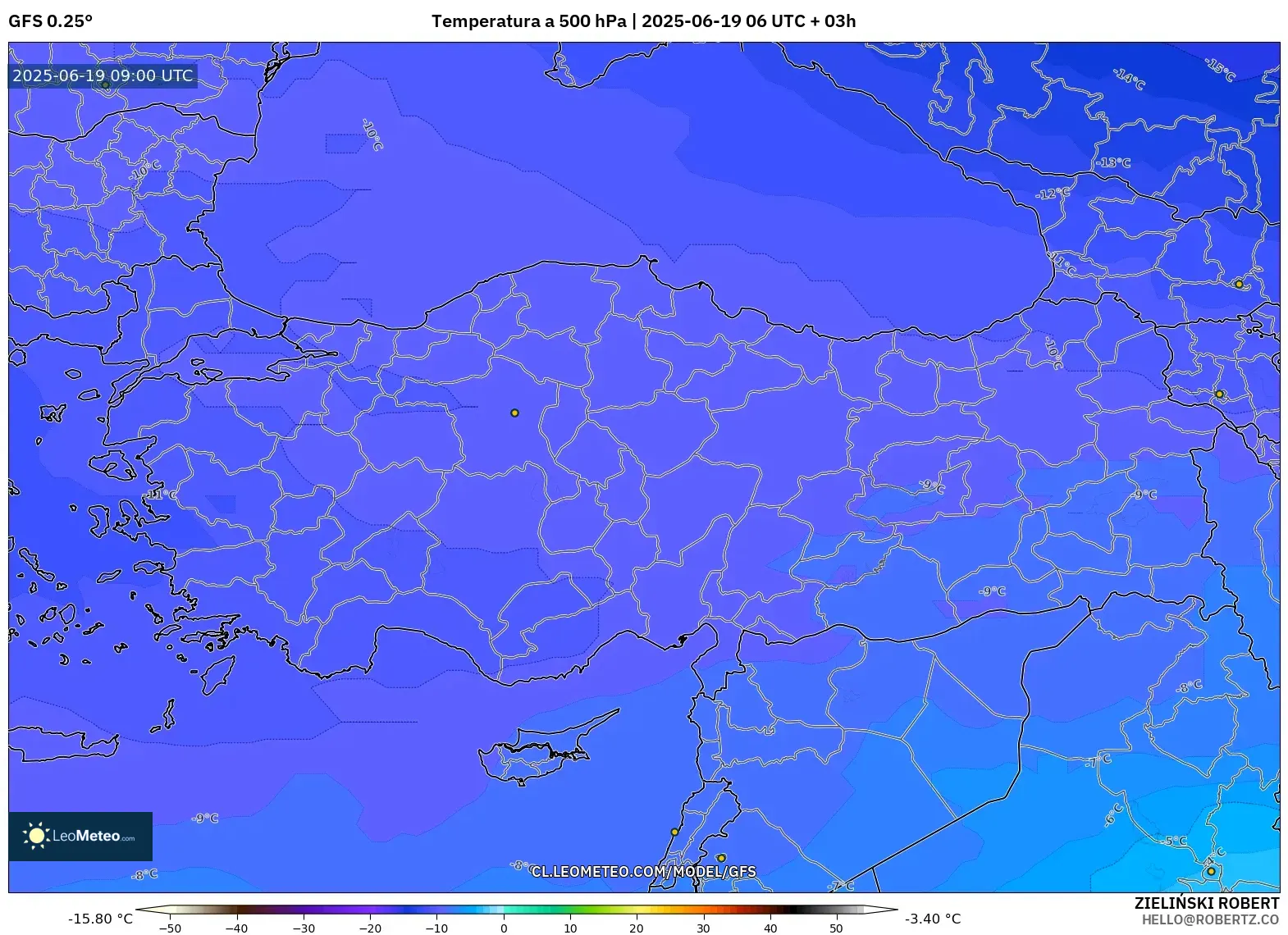 GFS model - Turquía, Temperatura a 500 hPa GFS model - Turquía, Temperatura a 500 hPa