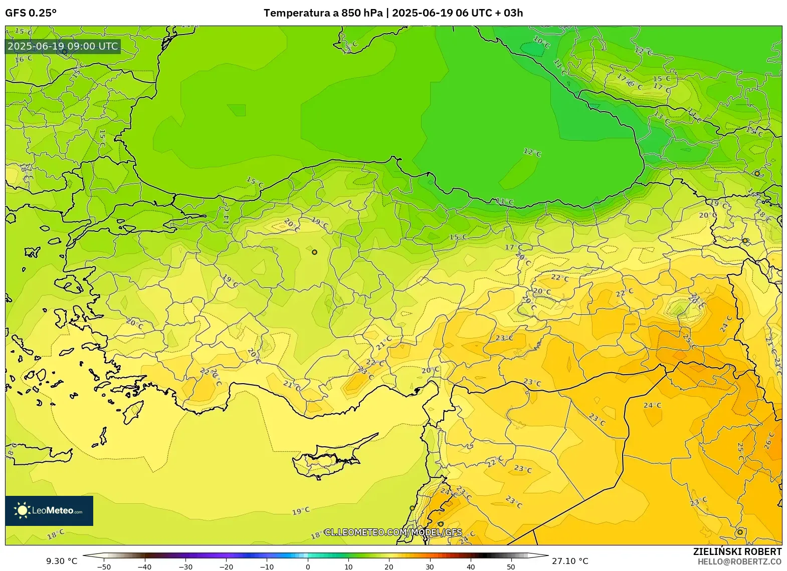 GFS model - Turquía, Temperatura a 850 hPa GFS model - Turquía, Temperatura a 850 hPa