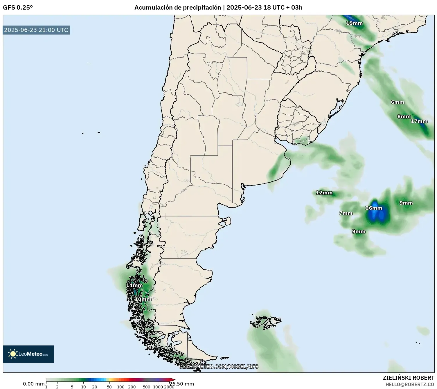 GFS model - Argentina, Acumulación de precipitación GFS model - Argentina, Acumulación de precipitación