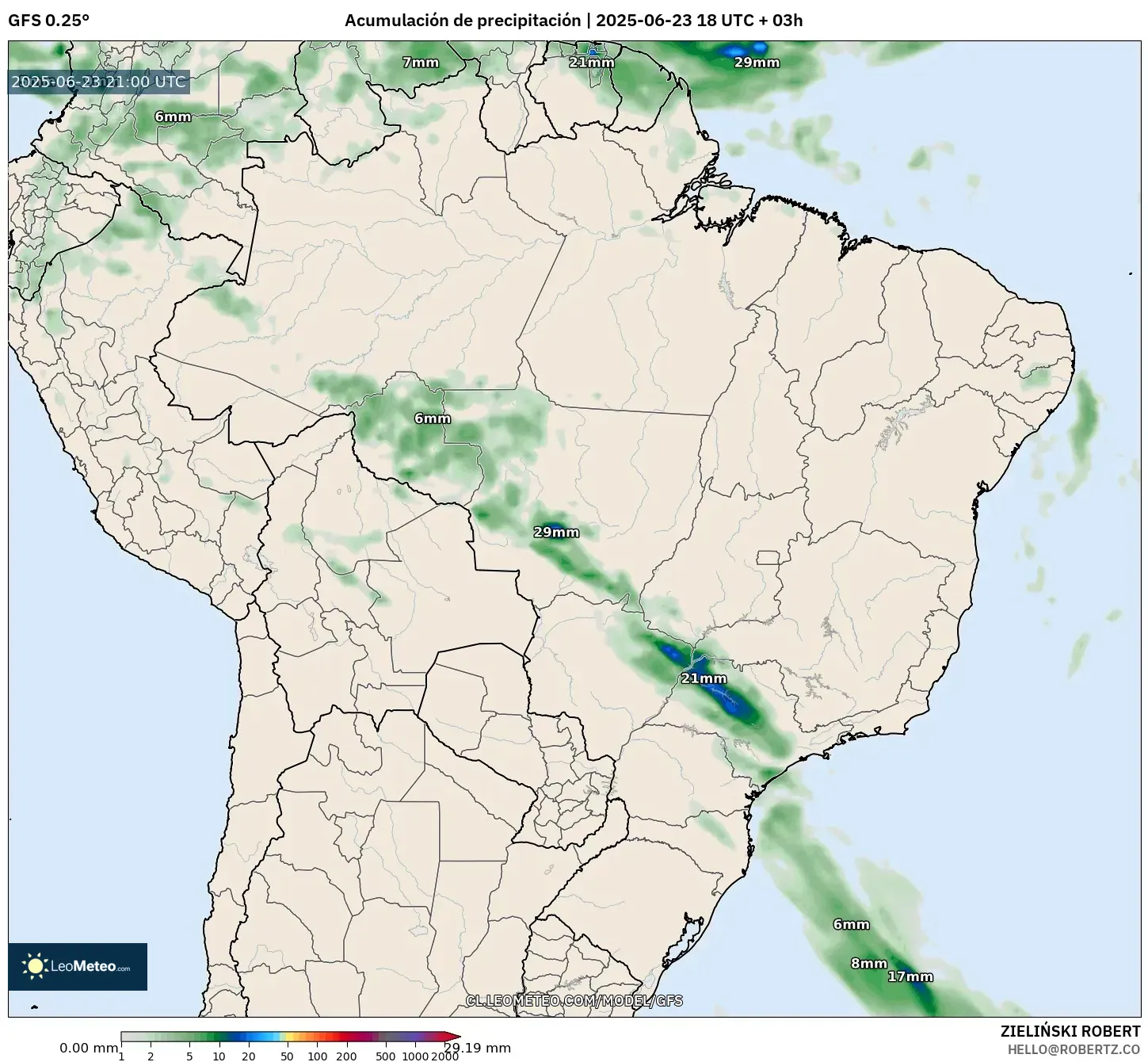 GFS model - Brasil, Acumulación de precipitación GFS model - Brasil, Acumulación de precipitación