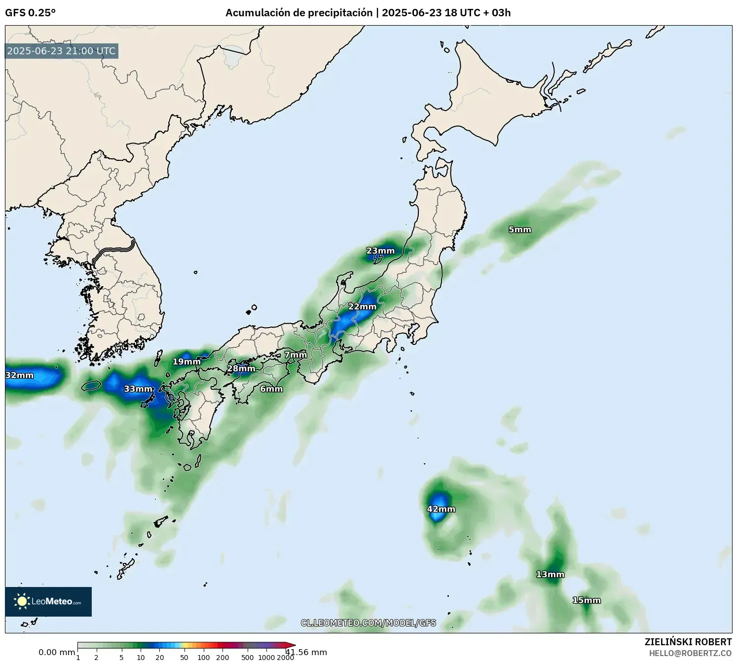 GFS model - Japón, Acumulación de precipitación