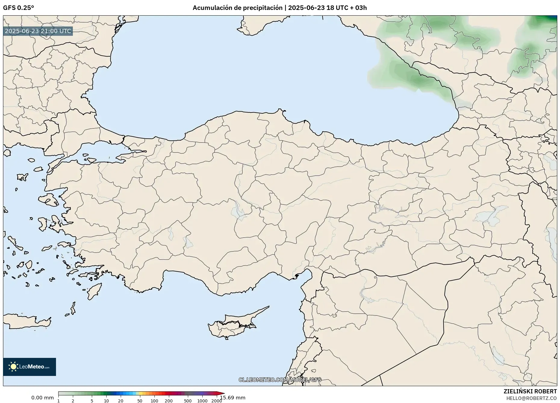 GFS model - Turquía, Acumulación de precipitación GFS model - Turquía, Acumulación de precipitación