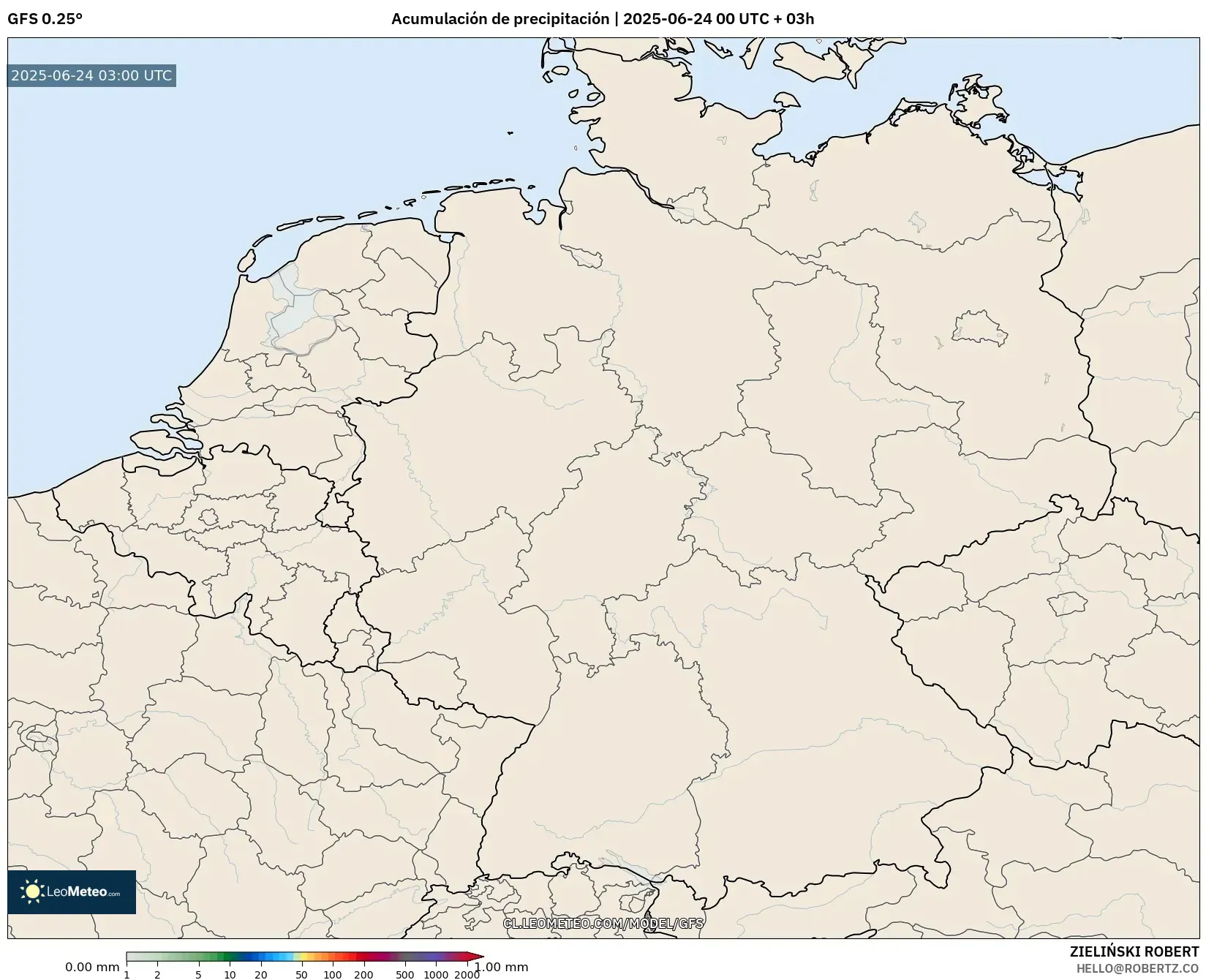 GFS model - Alemania, Acumulación de precipitación GFS model - Alemania, Acumulación de precipitación