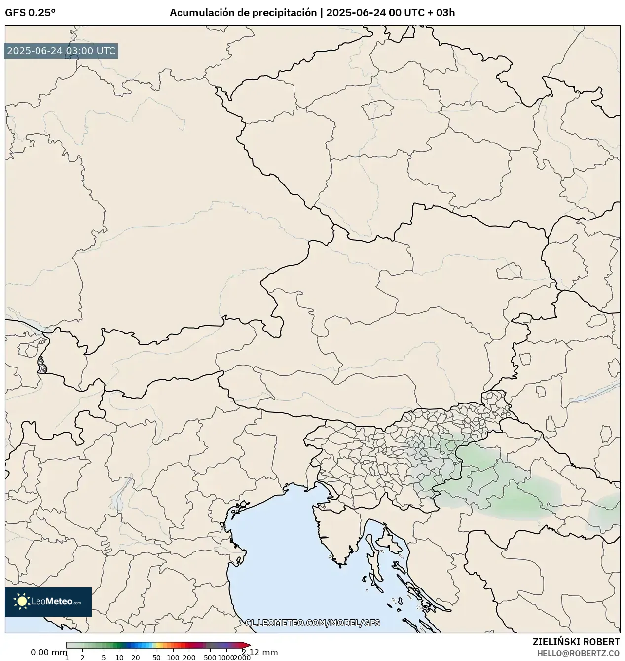 GFS model - Austria, Acumulación de precipitación GFS model - Austria, Acumulación de precipitación