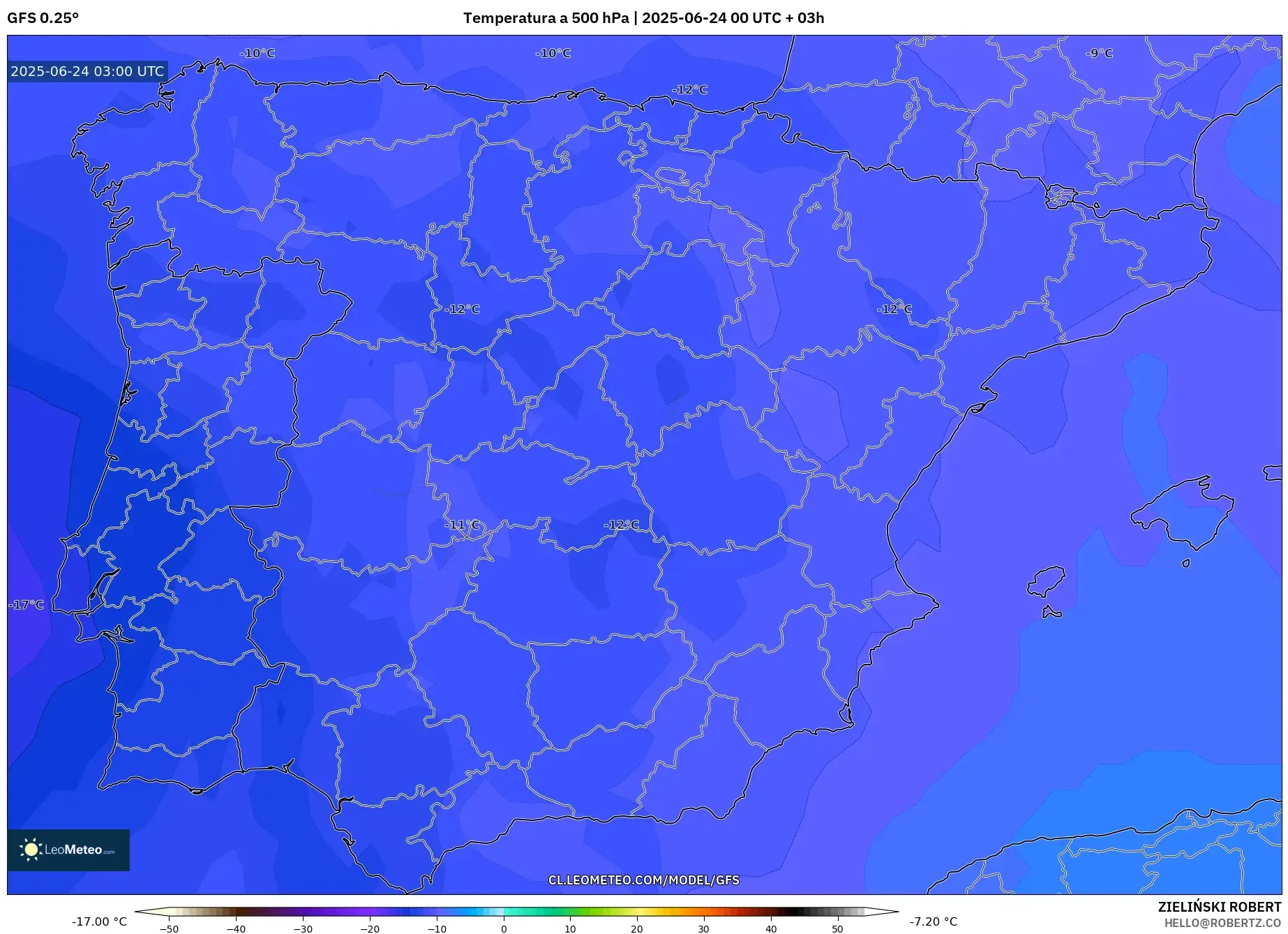 GFS model - España, Temperatura a 500 hPa GFS model - España, Temperatura a 500 hPa