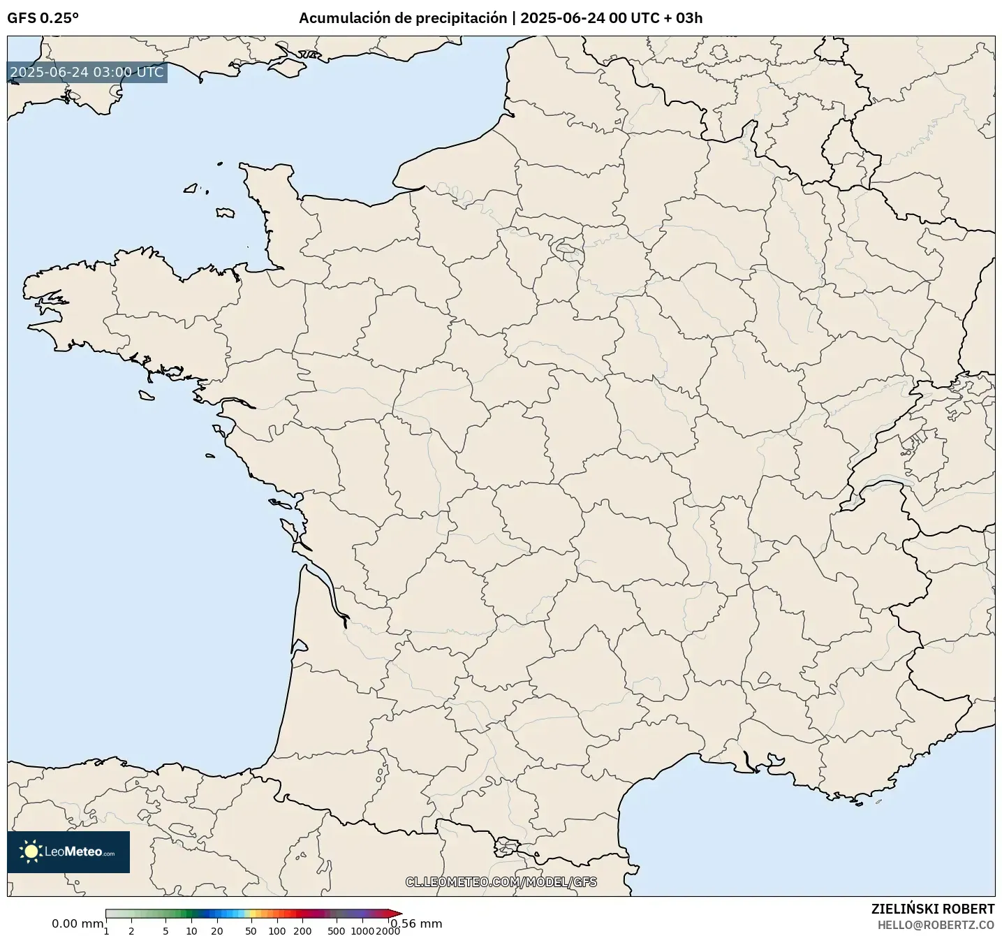 GFS model - Francia, Acumulación de precipitación GFS model - Francia, Acumulación de precipitación