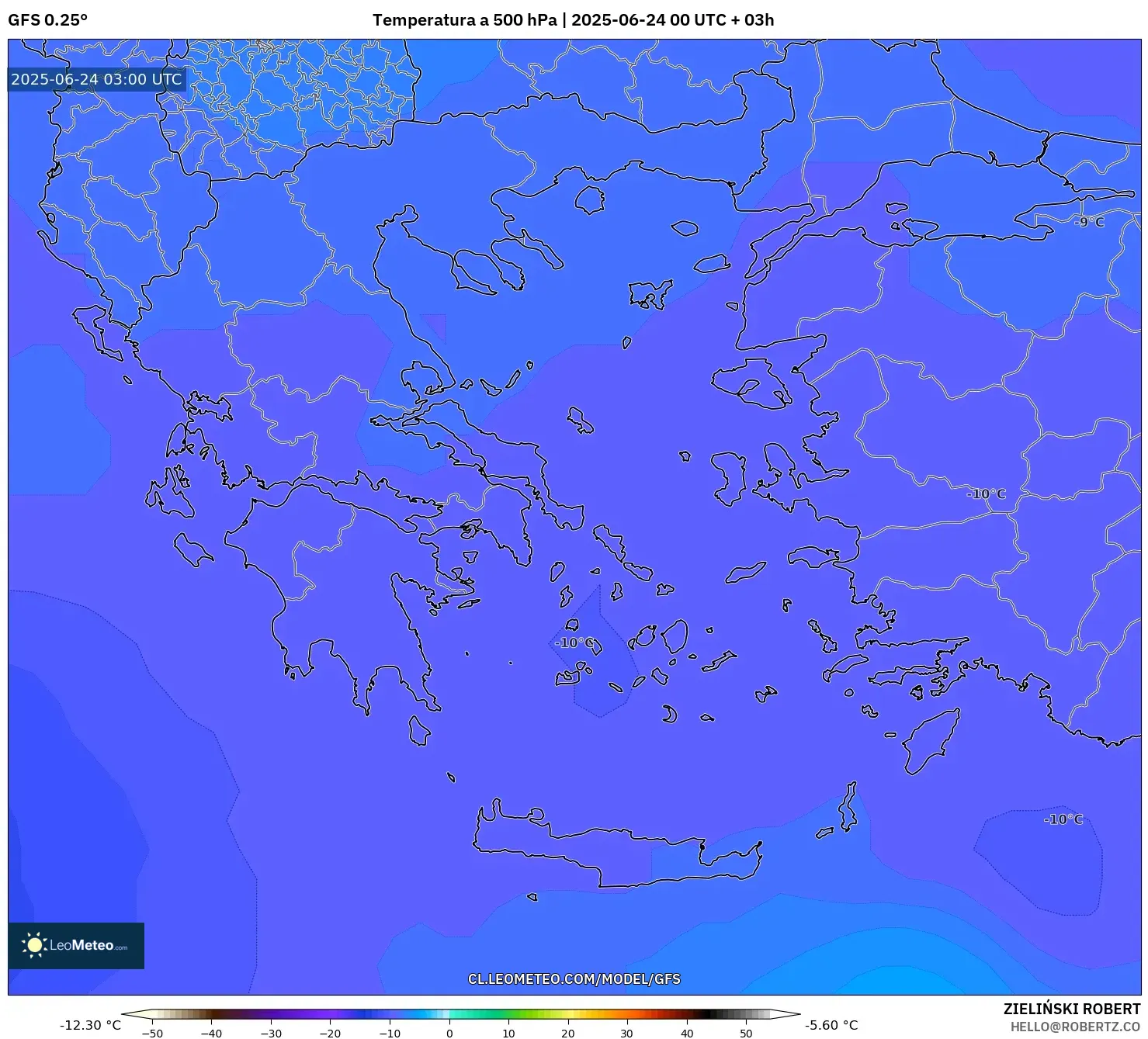 GFS model - Grecia, Temperatura a 500 hPa