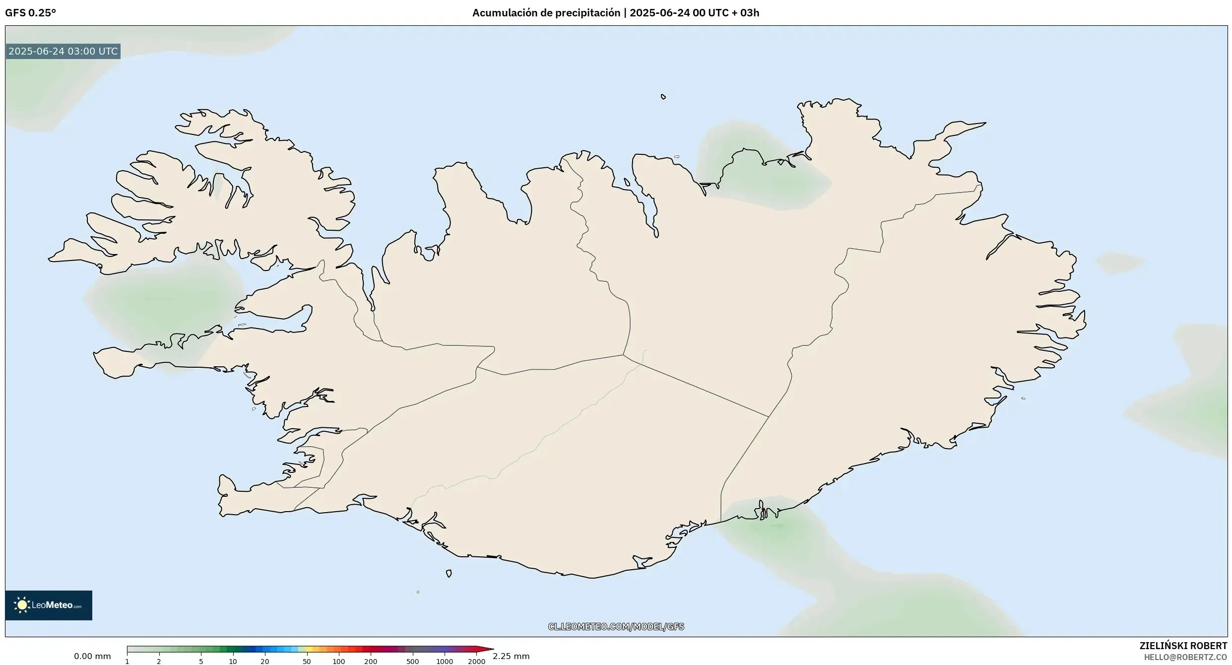GFS model - Islandia, Acumulación de precipitación GFS model - Islandia, Acumulación de precipitación