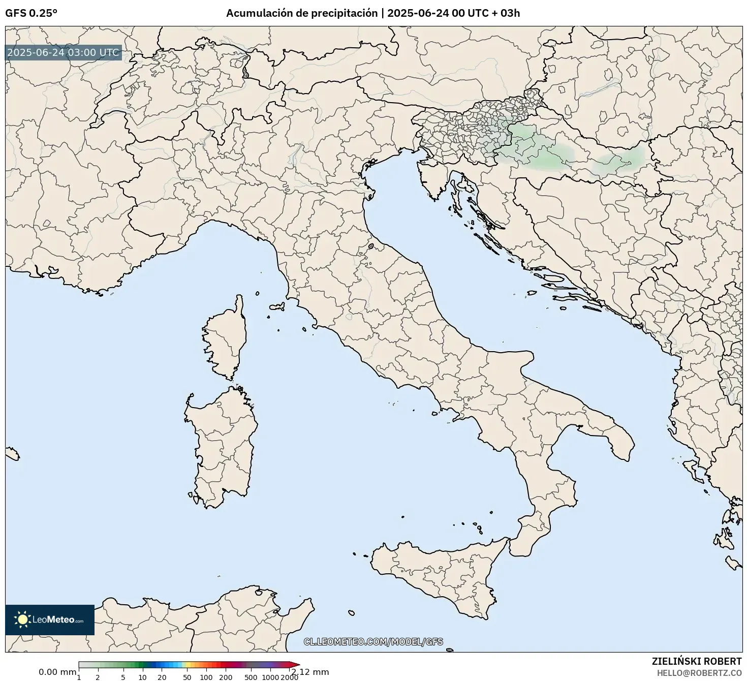 GFS model - Italia, Acumulación de precipitación GFS model - Italia, Acumulación de precipitación