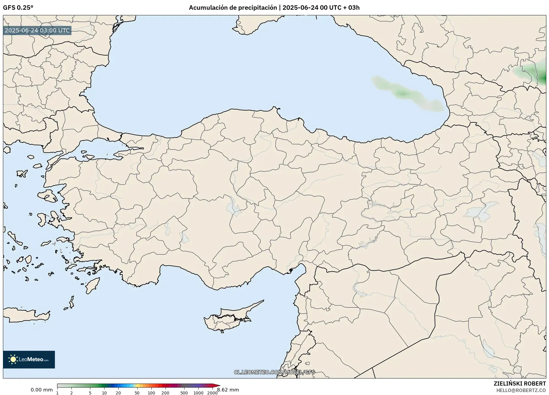 GFS model - Turquía, Acumulación de precipitación GFS model - Turquía, Acumulación de precipitación