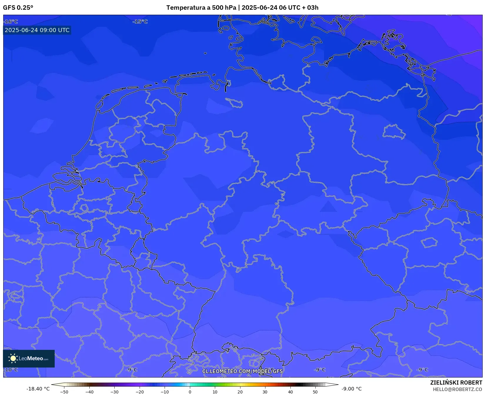 GFS model - Alemania, Temperatura a 500 hPa GFS model - Alemania, Temperatura a 500 hPa