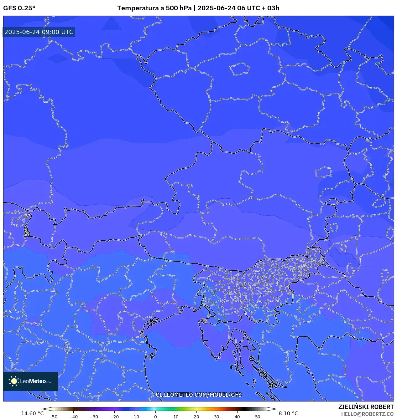 GFS model - Austria, Temperatura a 500 hPa GFS model - Austria, Temperatura a 500 hPa