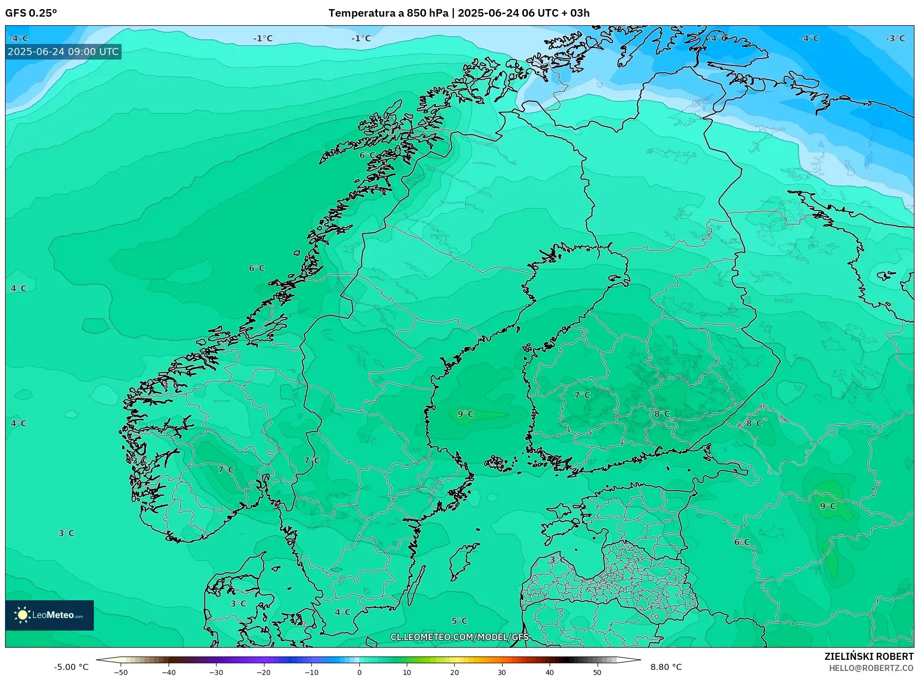 GFS model - Escandinavia, Temperatura a 850 hPa GFS model - Escandinavia, Temperatura a 850 hPa