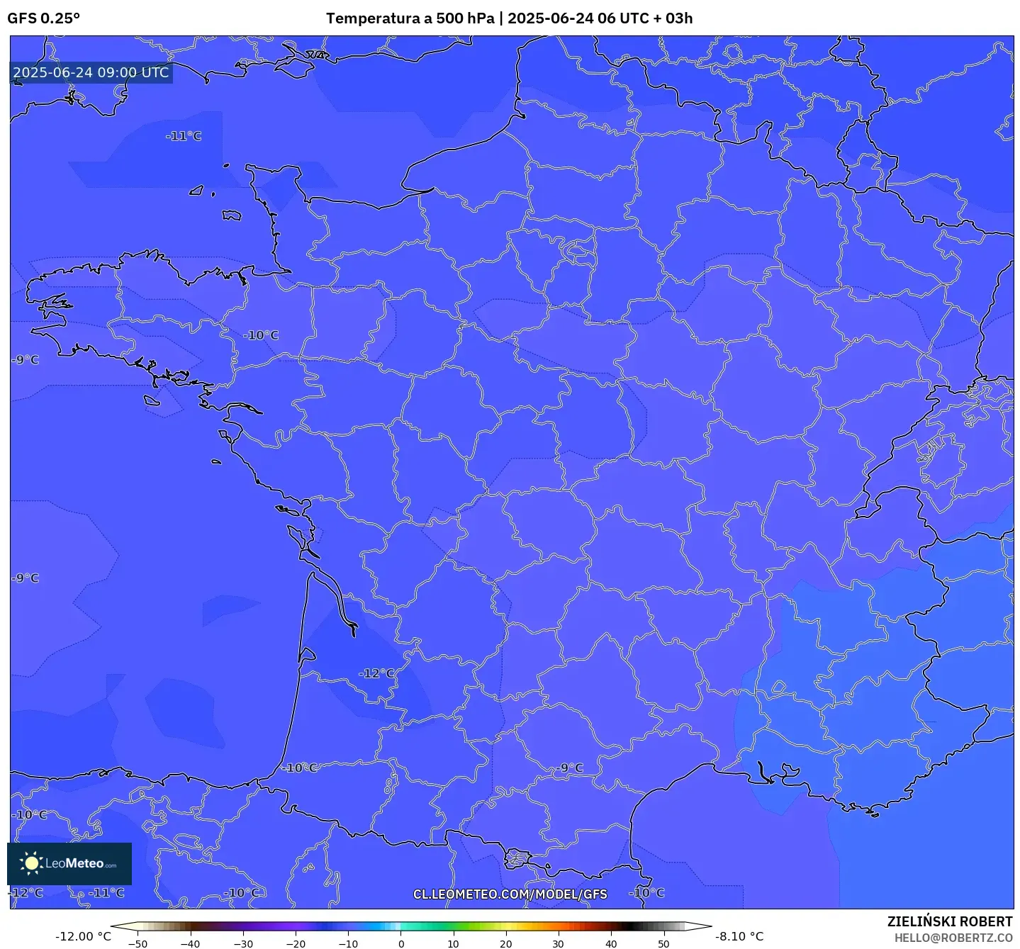 GFS model - Francia, Temperatura a 500 hPa GFS model - Francia, Temperatura a 500 hPa