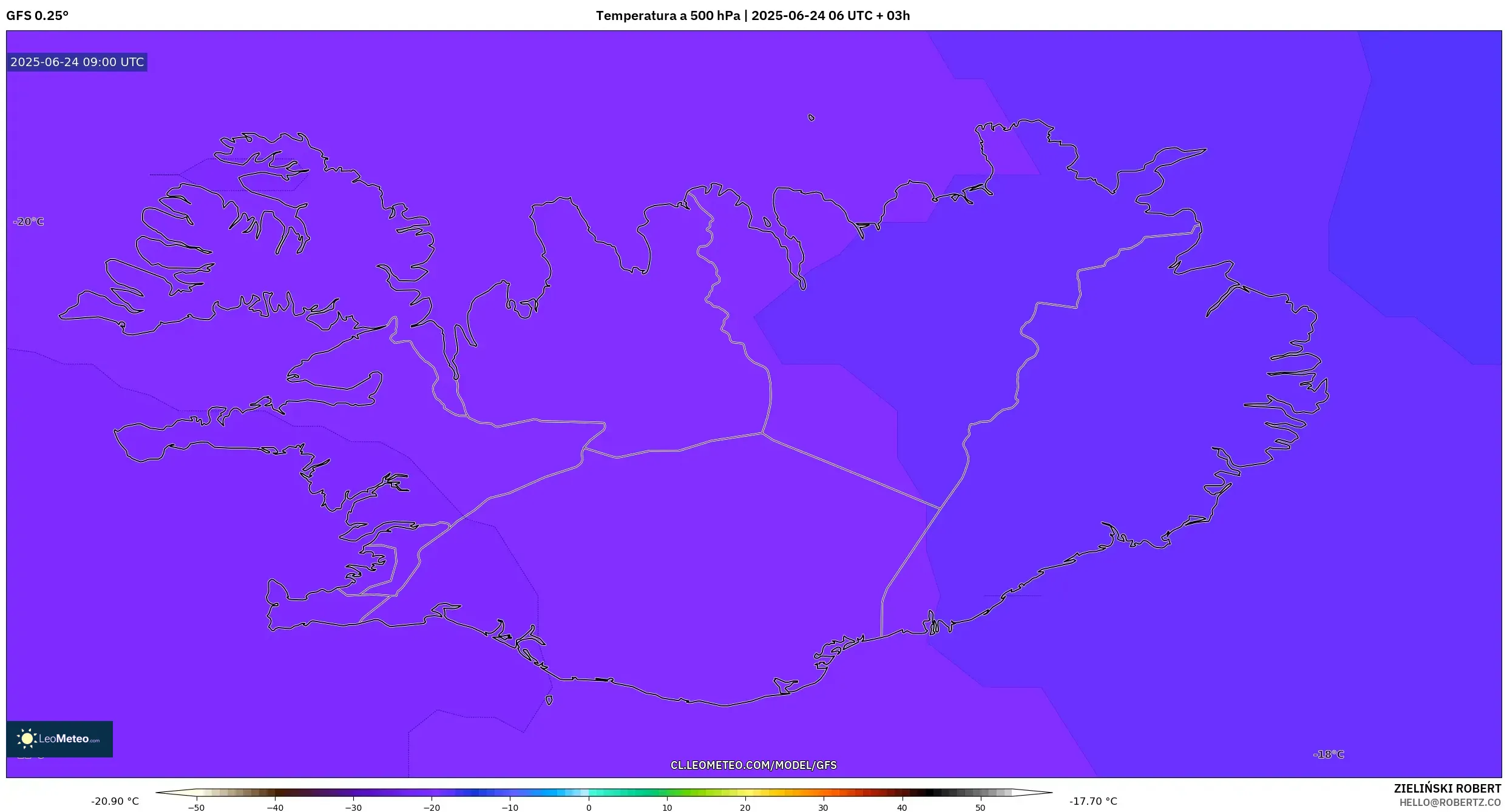 GFS model - Islandia, Temperatura a 500 hPa GFS model - Islandia, Temperatura a 500 hPa