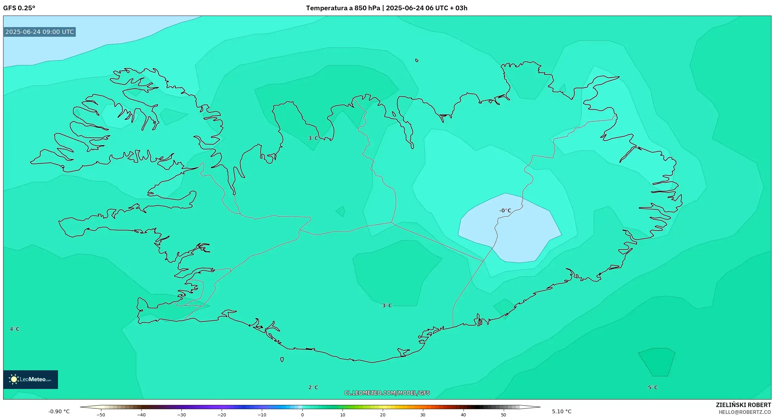 GFS model - Islandia, Temperatura a 850 hPa GFS model - Islandia, Temperatura a 850 hPa