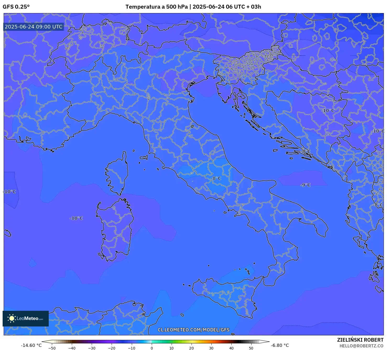 GFS model - Italia, Temperatura a 500 hPa GFS model - Italia, Temperatura a 500 hPa
