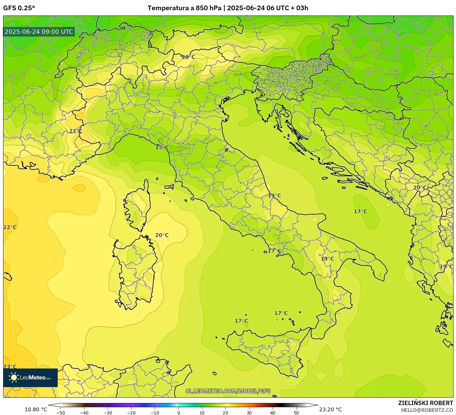 GFS model - Italia, Temperatura a 850 hPa GFS model - Italia, Temperatura a 850 hPa