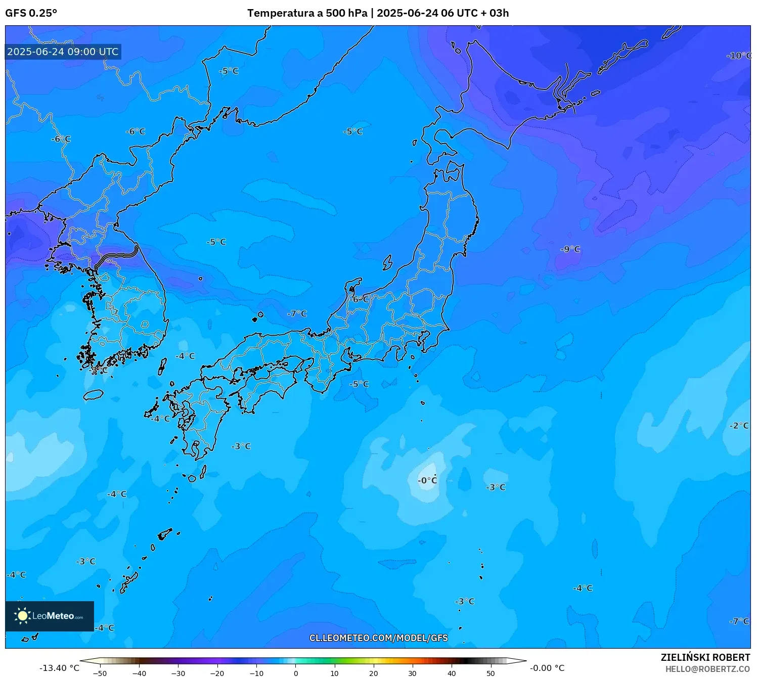 GFS model - Japón, Temperatura a 500 hPa GFS model - Japón, Temperatura a 500 hPa