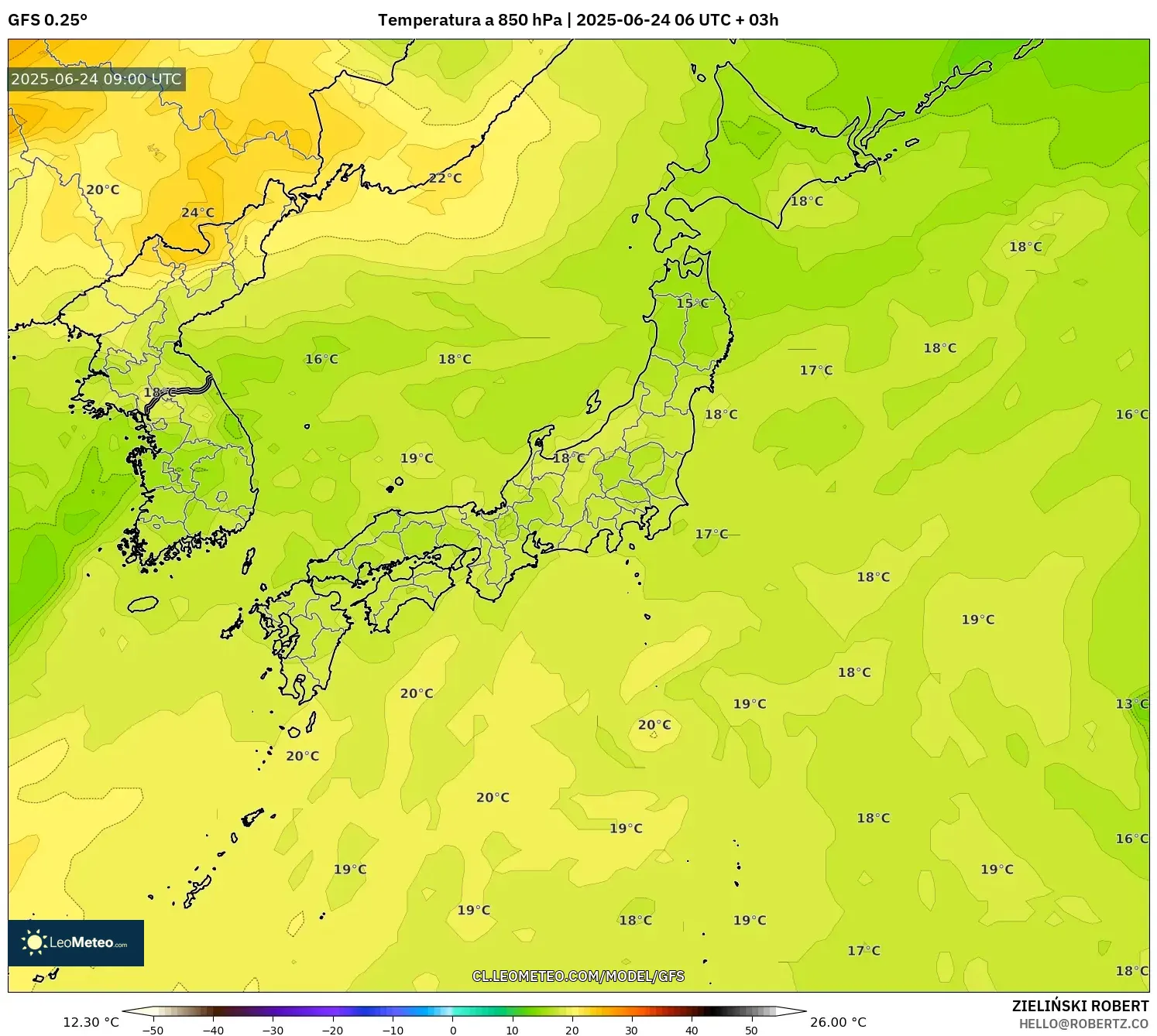 GFS model - Japón, Temperatura a 850 hPa GFS model - Japón, Temperatura a 850 hPa