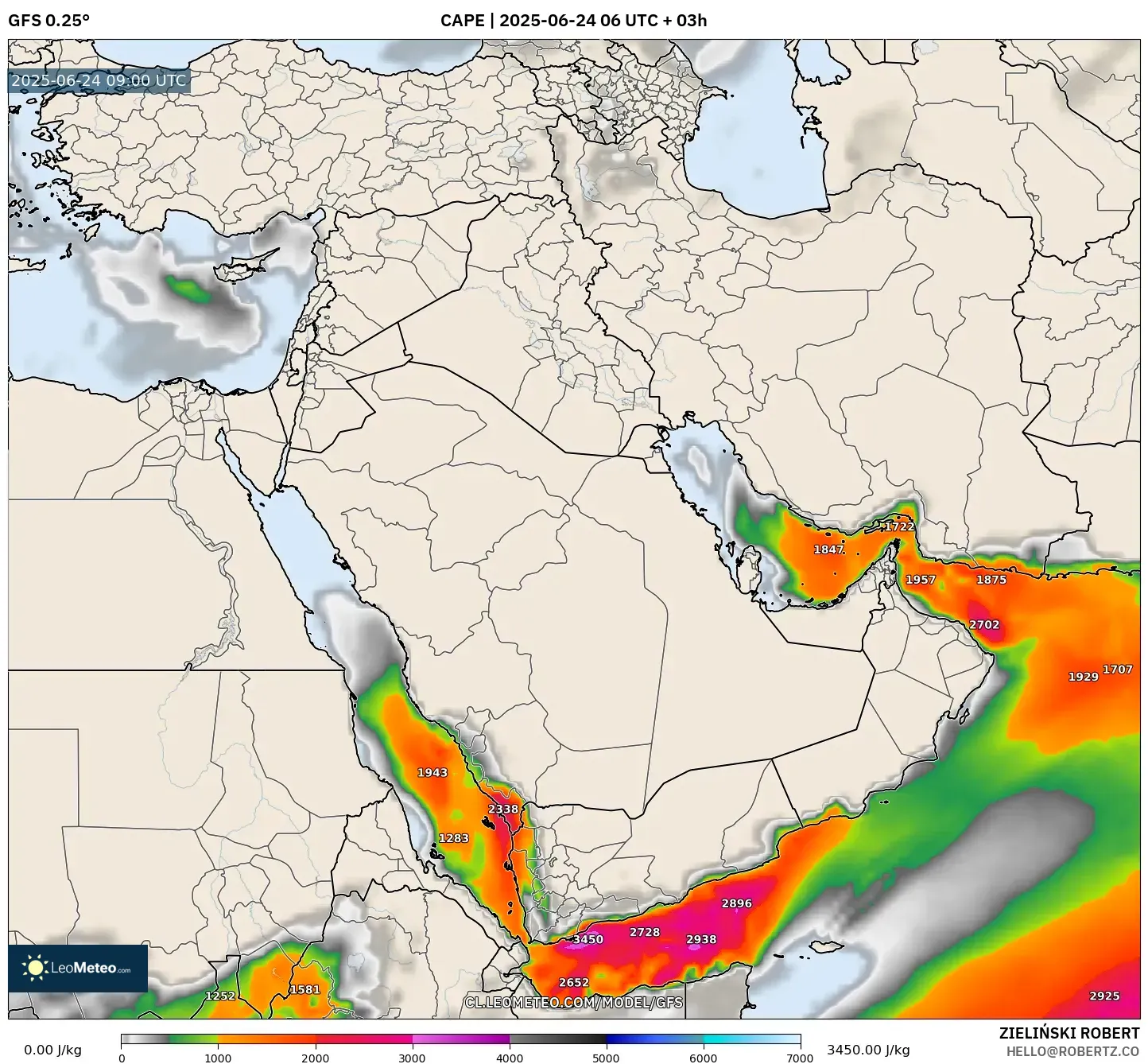 GFS model - Oriente Medio, CAPE GFS model - Oriente Medio, CAPE