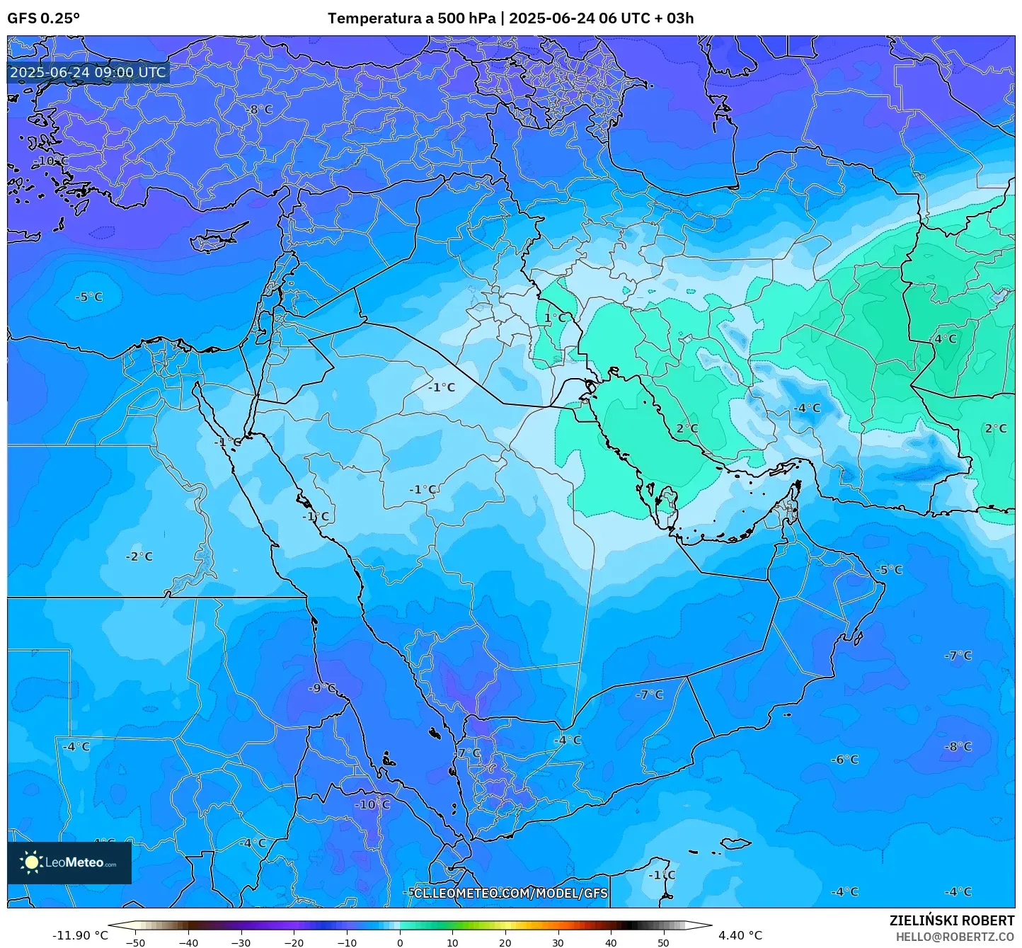GFS model - Oriente Medio, Temperatura a 500 hPa GFS model - Oriente Medio, Temperatura a 500 hPa