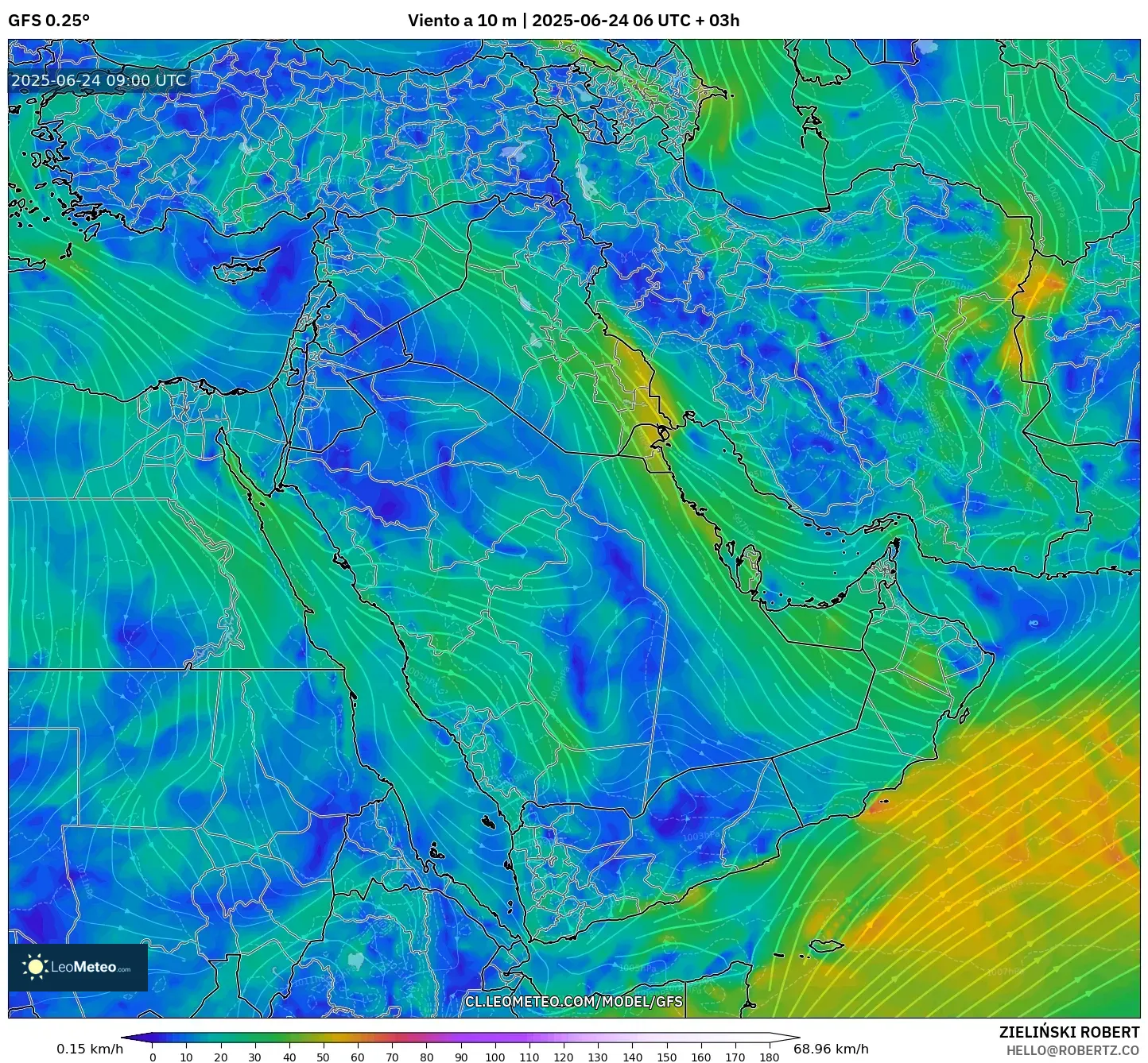 GFS model - Oriente Medio, Viento a 10 m GFS model - Oriente Medio, Viento a 10 m