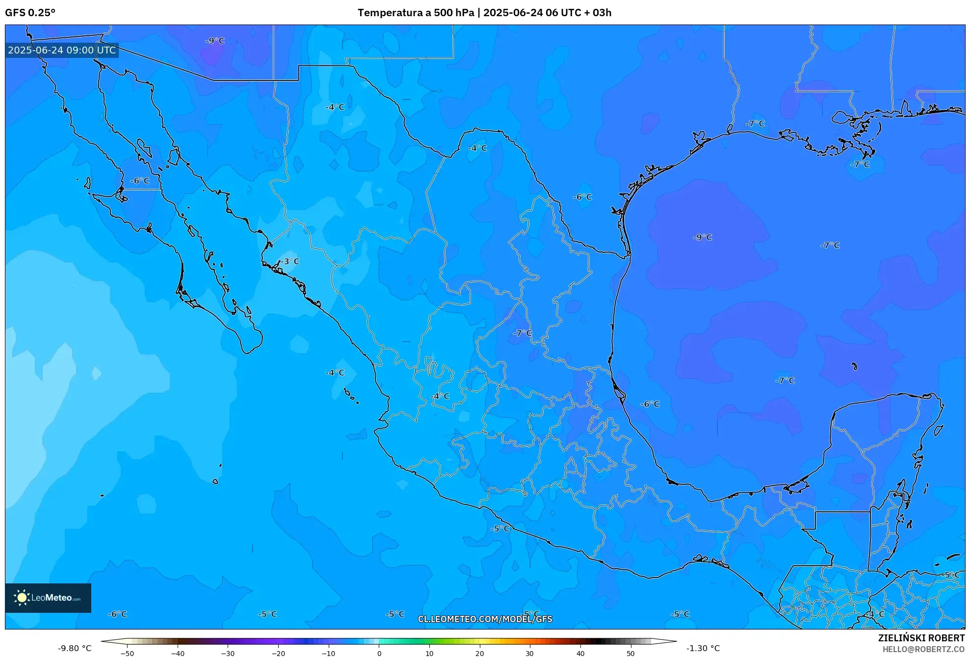 GFS model - México, Temperatura a 500 hPa GFS model - México, Temperatura a 500 hPa