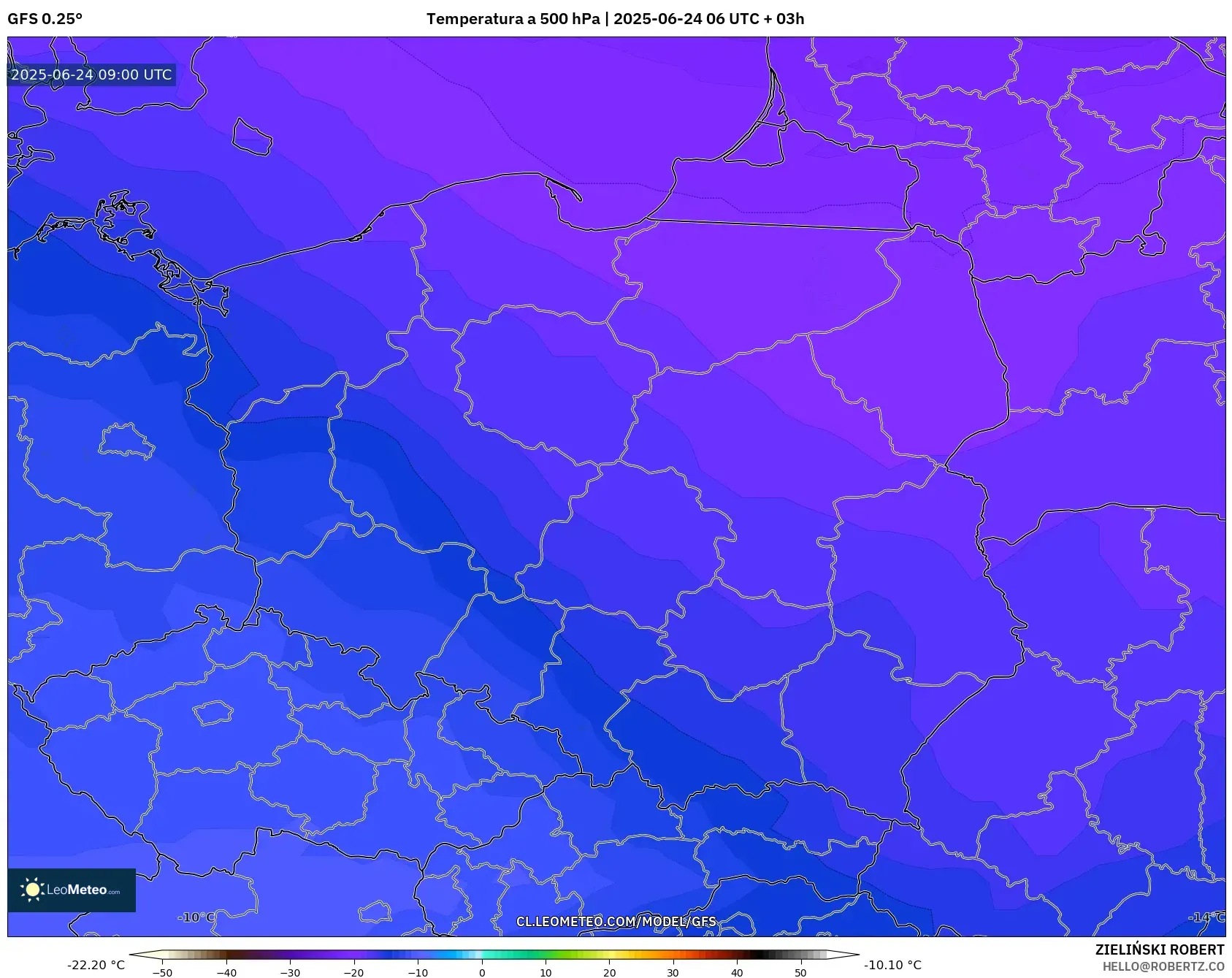 GFS model - Polonia, Temperatura a 500 hPa GFS model - Polonia, Temperatura a 500 hPa